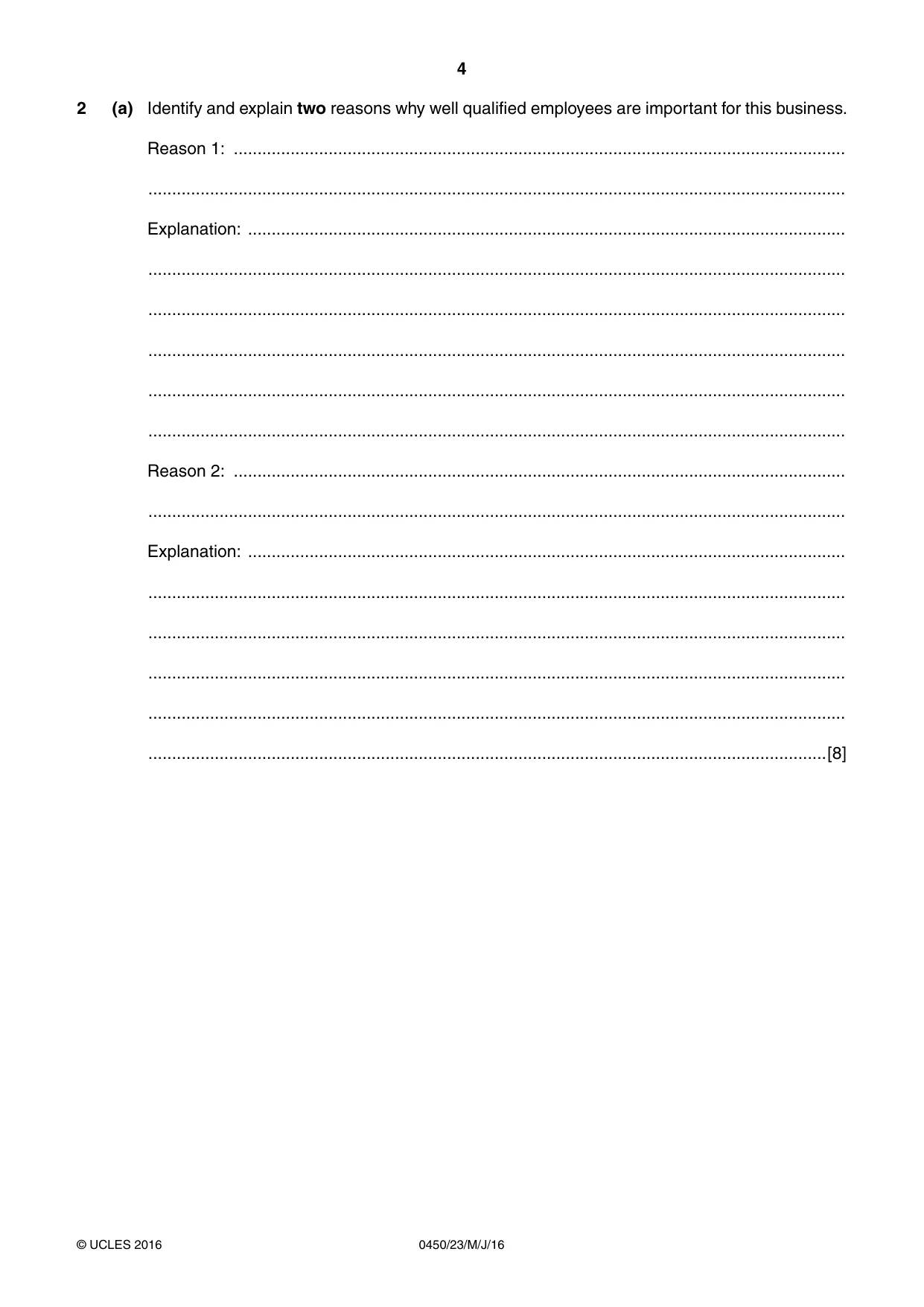 Cambridge IGCSE Business Studies 0450 2016 May/June Paper 2 · Variant 3 question paper, page 4 of 12