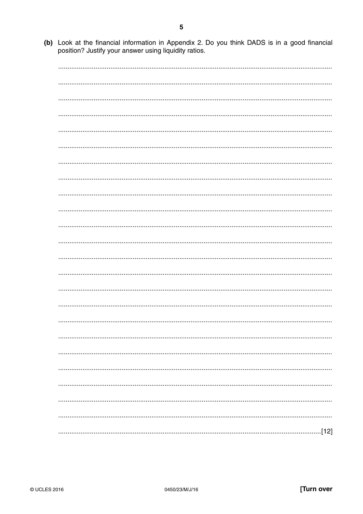 Cambridge IGCSE Business Studies 0450 2016 May/June Paper 2 · Variant 3 question paper, page 5 of 12