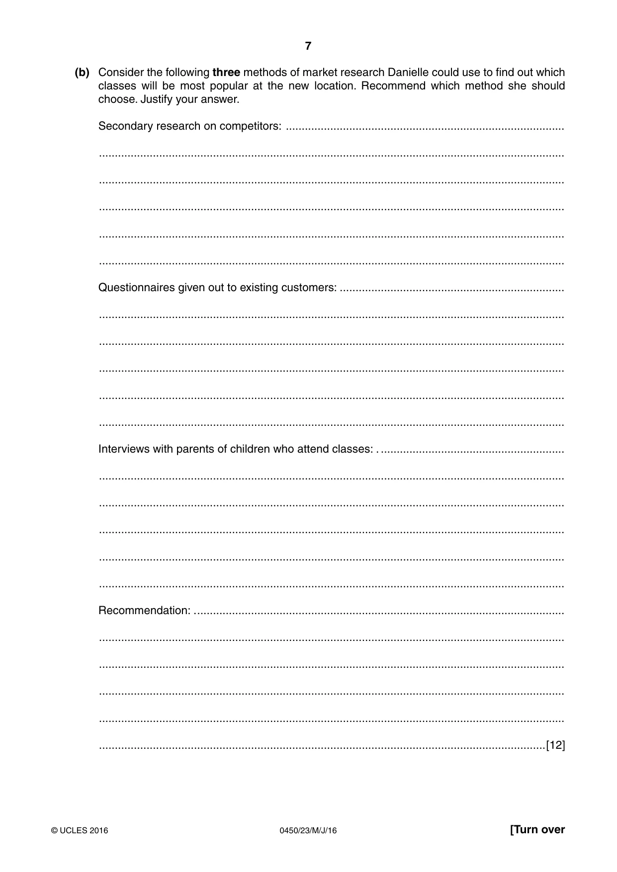 Cambridge IGCSE Business Studies 0450 2016 May/June Paper 2 · Variant 3 question paper, page 7 of 12