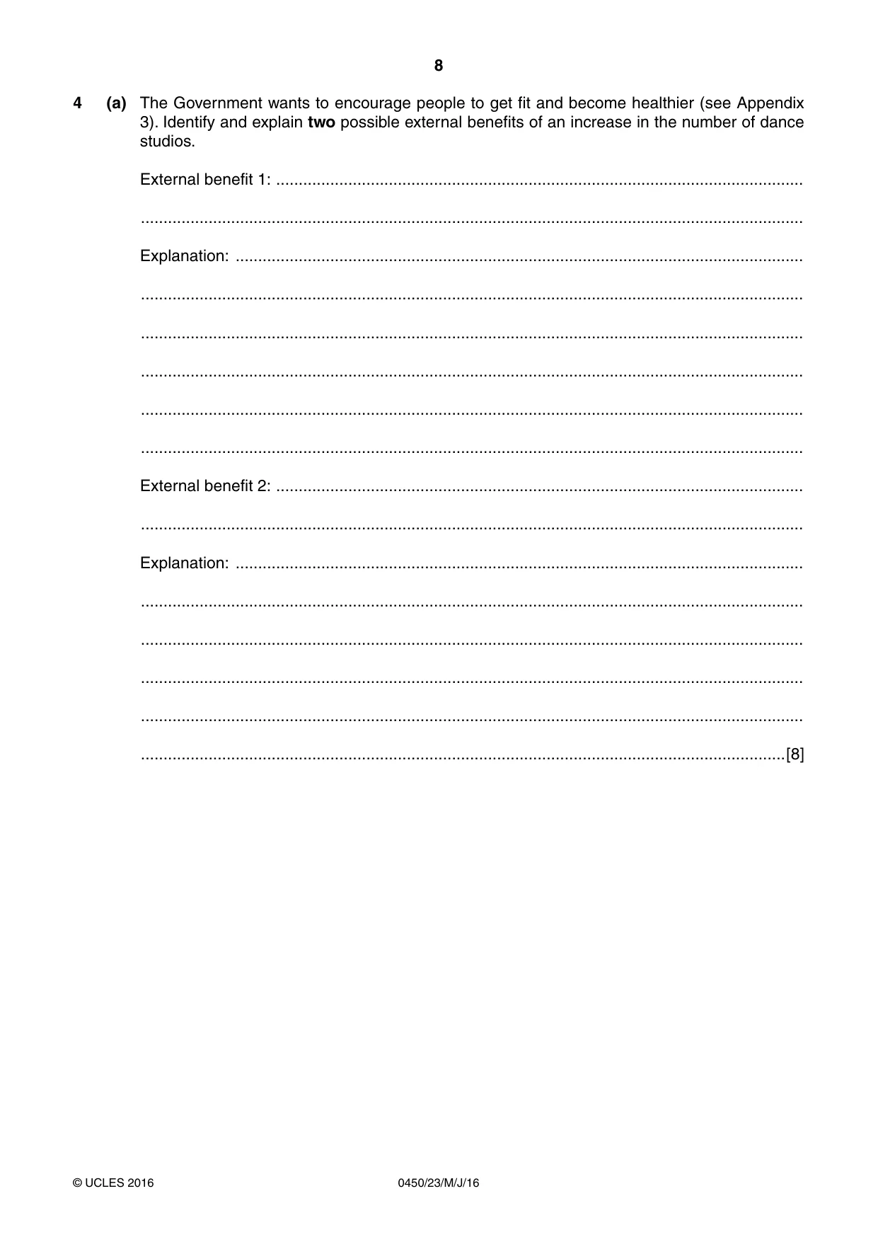 Cambridge IGCSE Business Studies 0450 2016 May/June Paper 2 · Variant 3 question paper, page 8 of 12