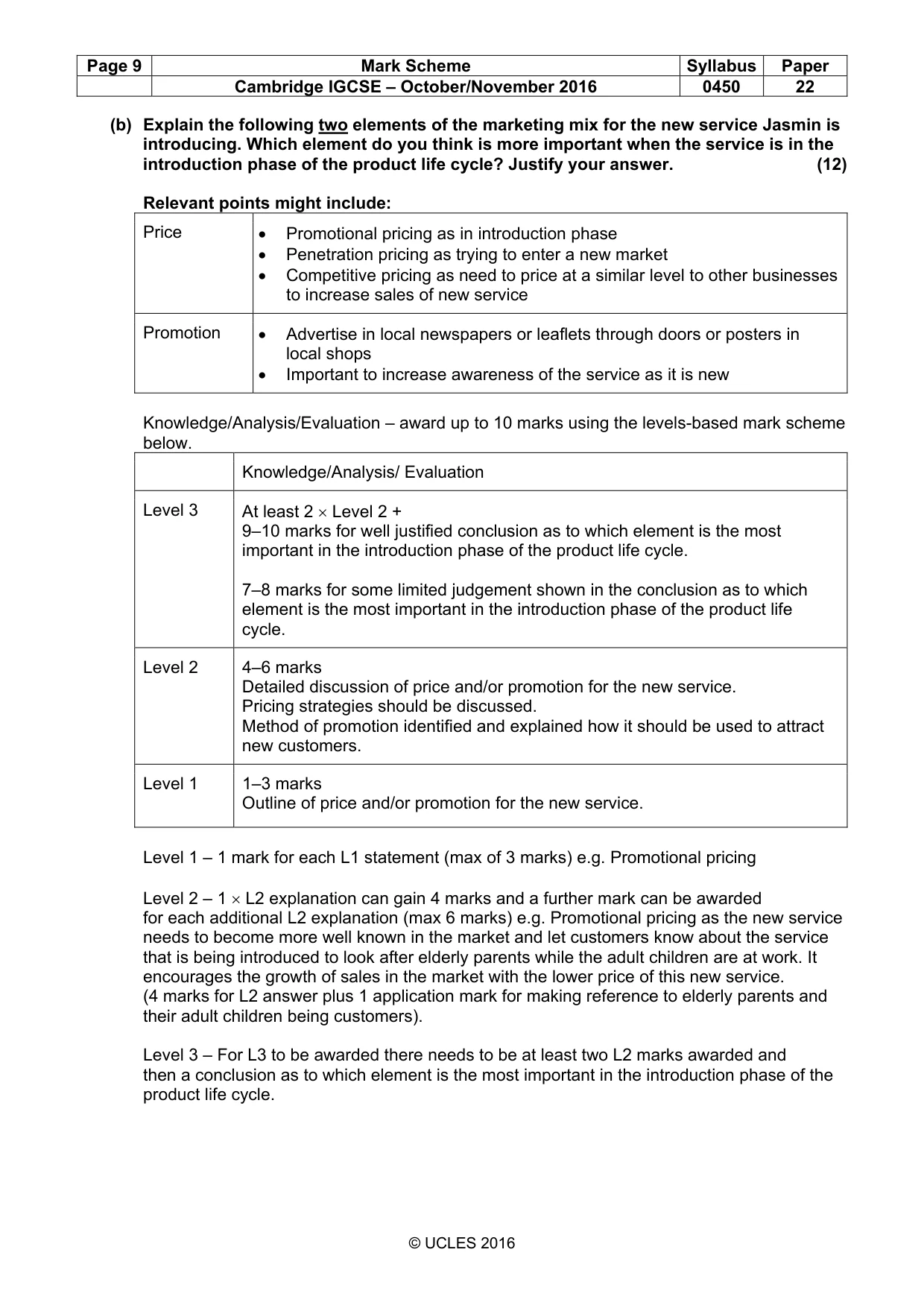Mark scheme, page 9 of 10