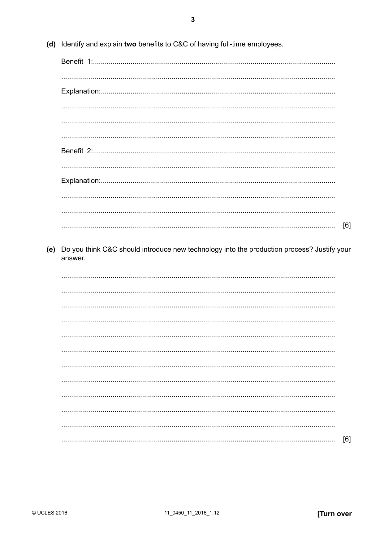 Cambridge IGCSE Business Studies 0450 2016 Oct/Nov Paper 1 · Variant 1 question paper, page 3 of 12