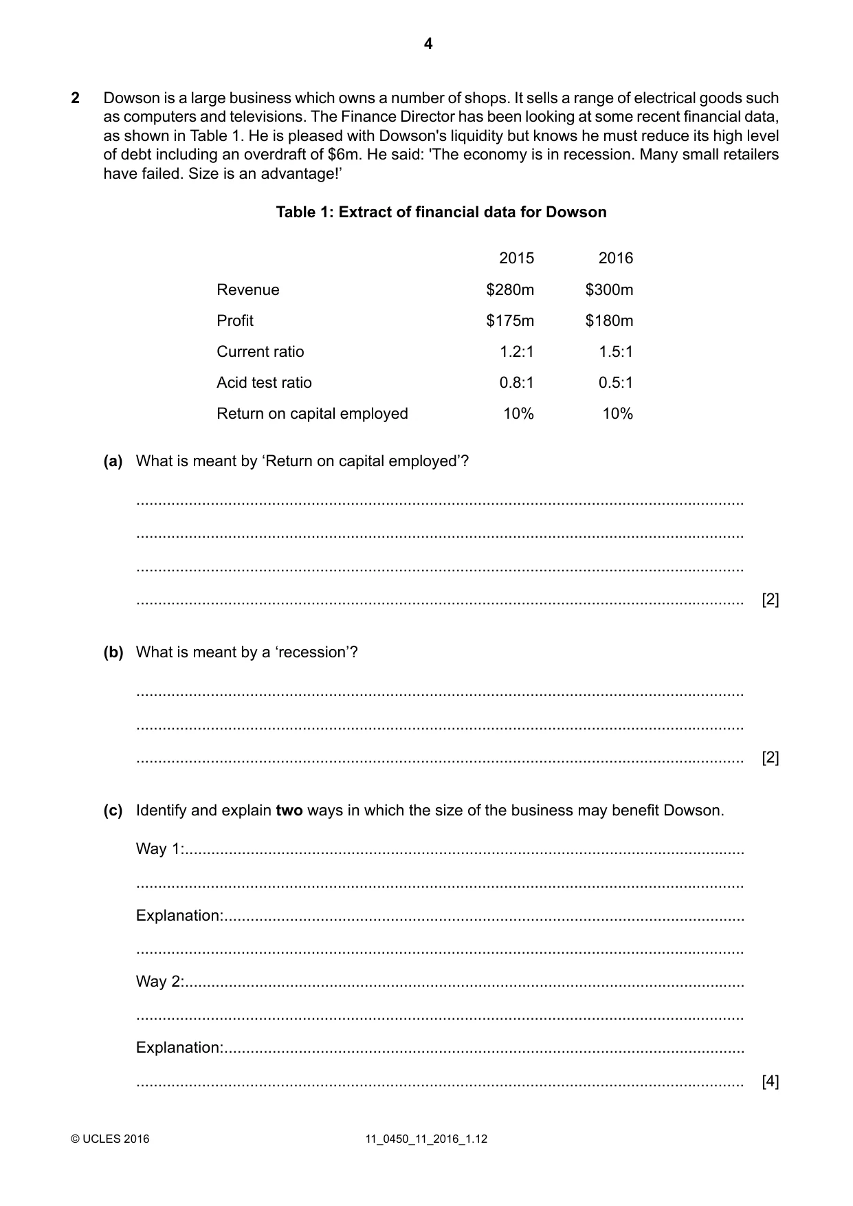 Cambridge IGCSE Business Studies 0450 2016 Oct/Nov Paper 1 · Variant 1 question paper, page 4 of 12