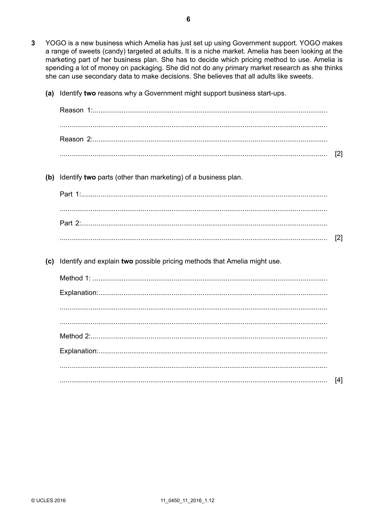 Cambridge IGCSE Business Studies 0450 2016 Oct/Nov Paper 1 · Variant 1 question paper, page 6 of 12