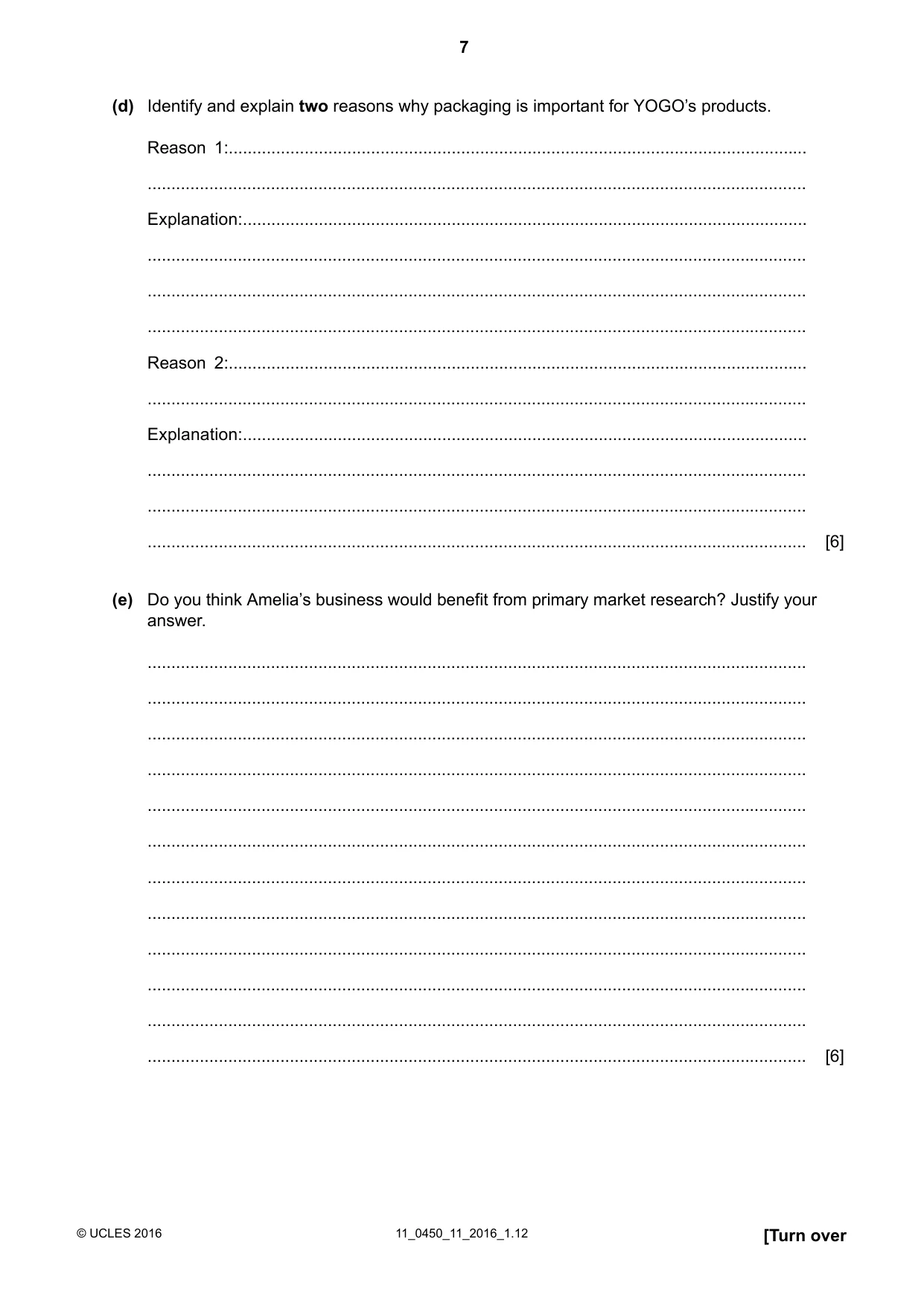 Cambridge IGCSE Business Studies 0450 2016 Oct/Nov Paper 1 · Variant 1 question paper, page 7 of 12