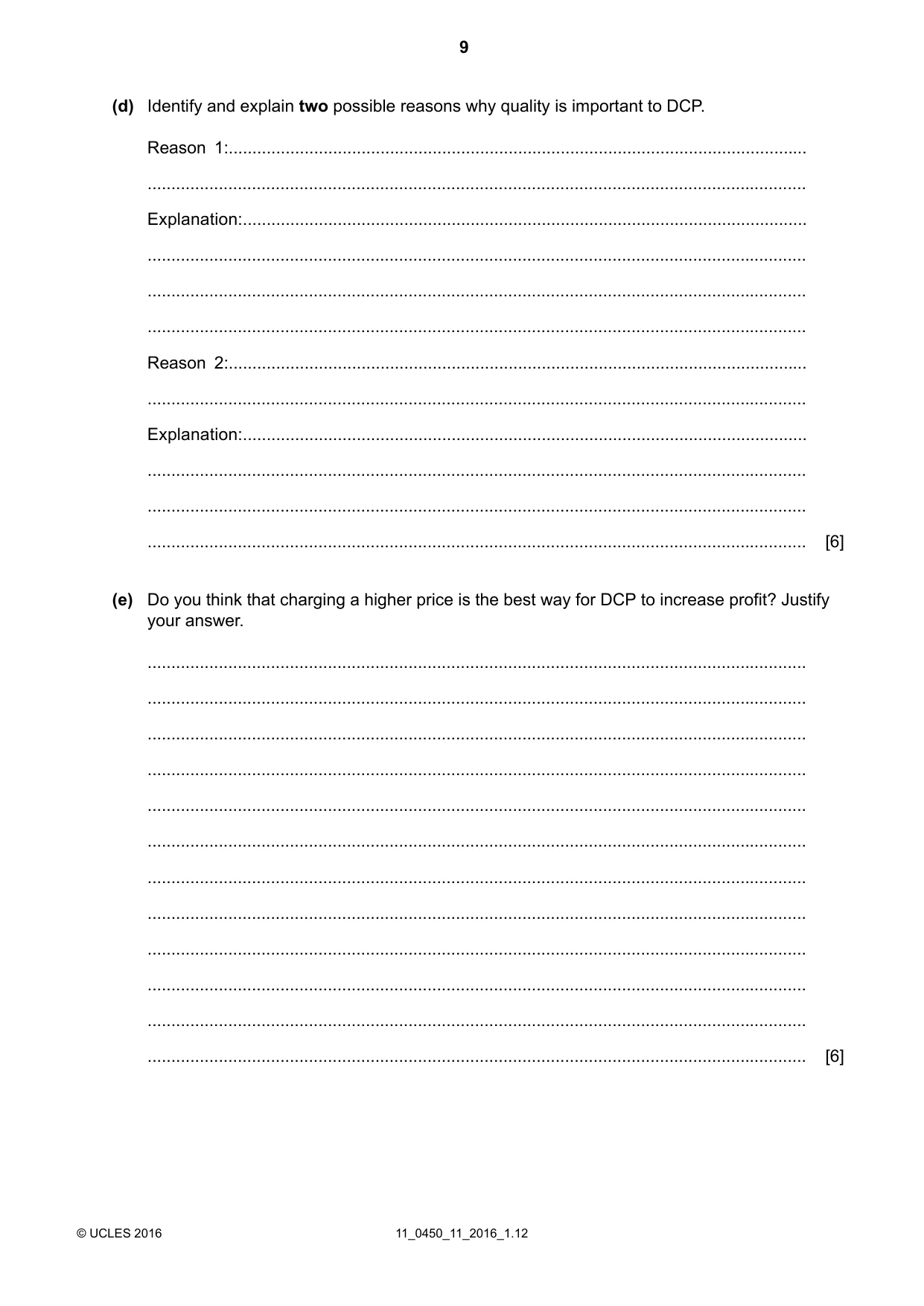 Cambridge IGCSE Business Studies 0450 2016 Oct/Nov Paper 1 · Variant 1 question paper, page 9 of 12