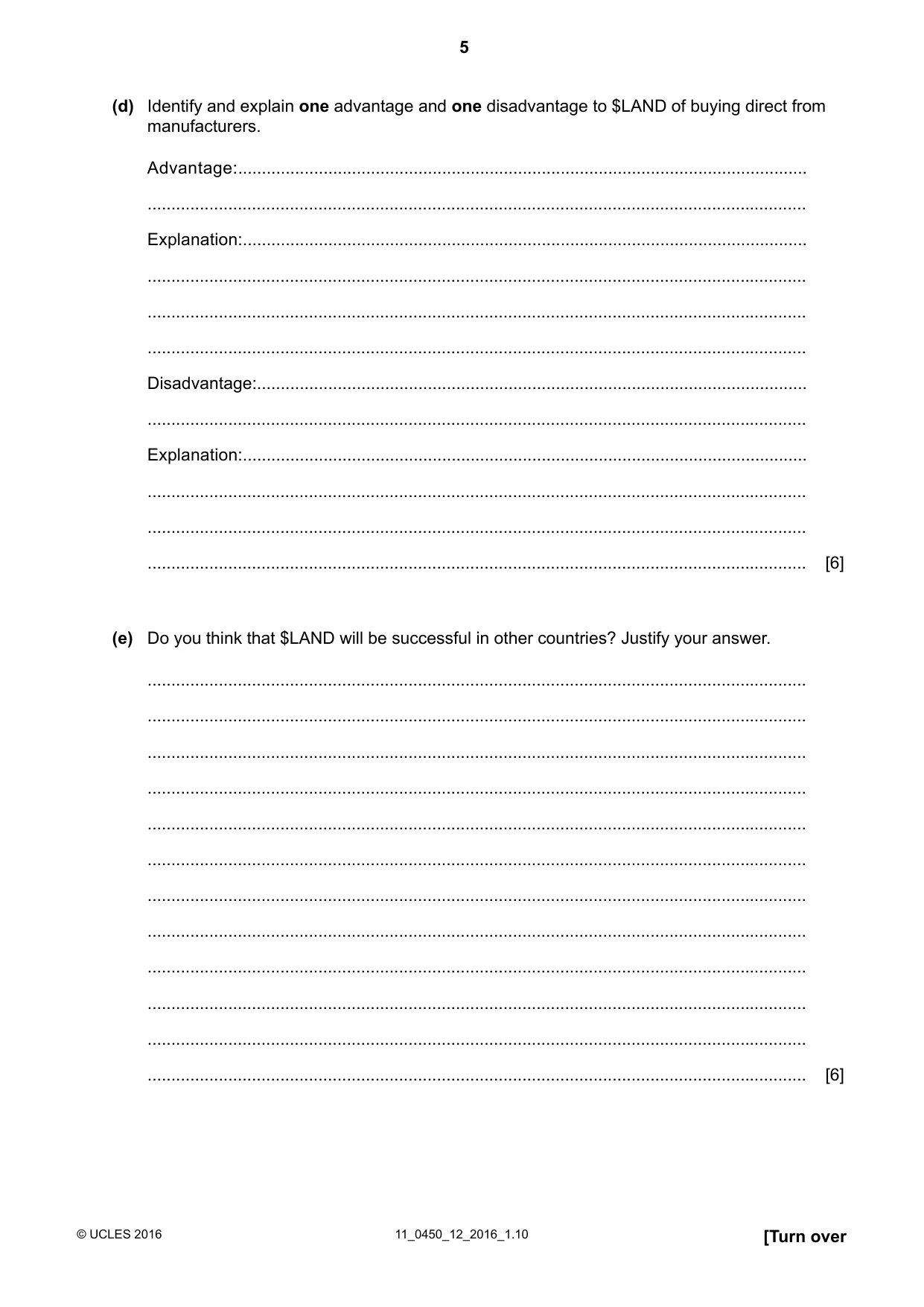 Cambridge IGCSE Business Studies 0450 2016 Oct/Nov Paper 1 · Variant 2 question paper, page 5 of 12