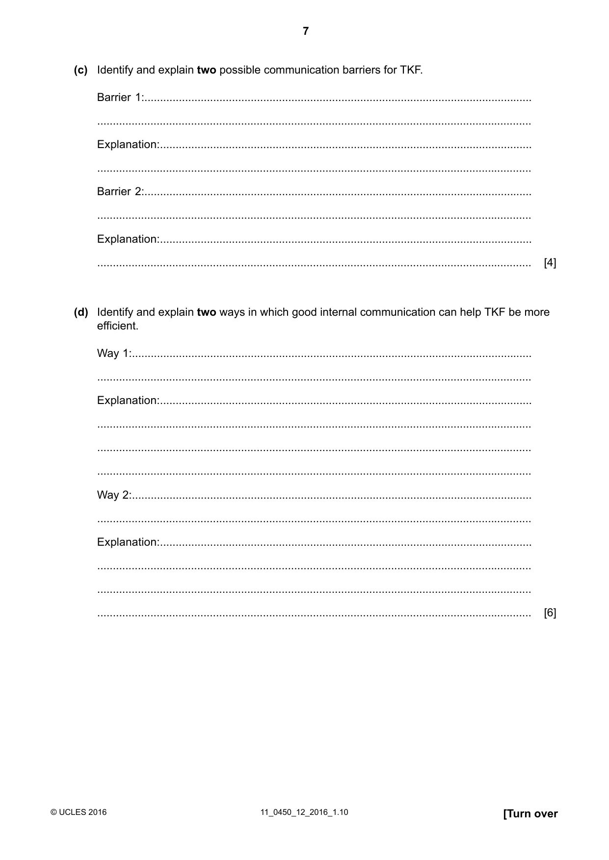 Cambridge IGCSE Business Studies 0450 2016 Oct/Nov Paper 1 · Variant 2 question paper, page 7 of 12