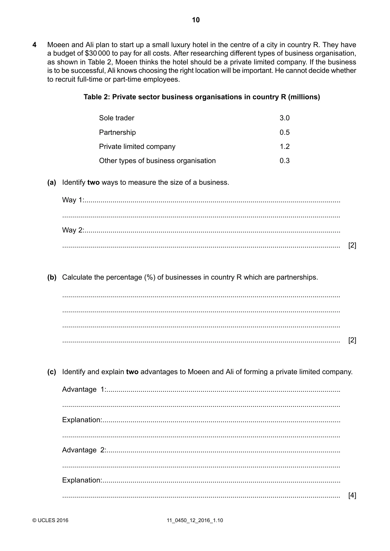 Cambridge IGCSE Business Studies 0450 2016 Oct/Nov Paper 1 · Variant 2 question paper, page 10 of 12