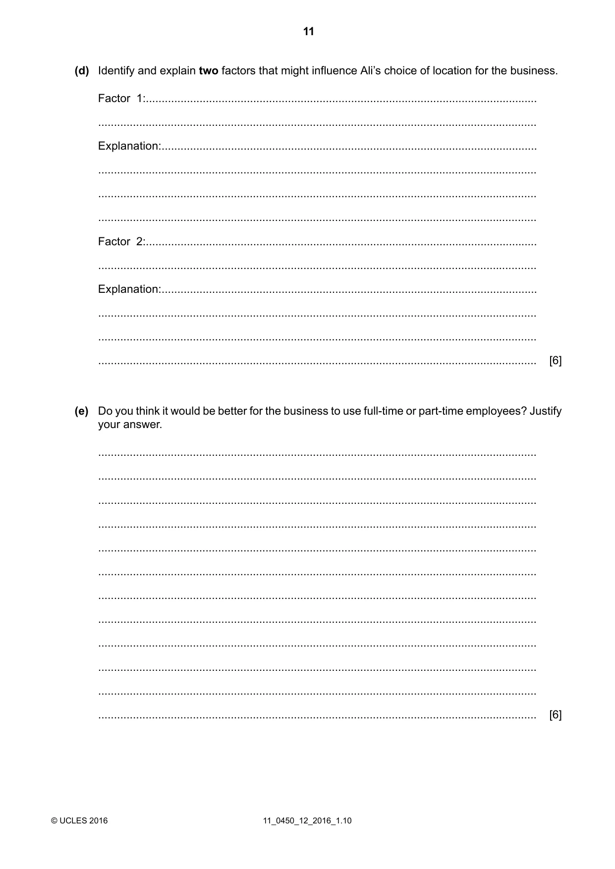 Cambridge IGCSE Business Studies 0450 2016 Oct/Nov Paper 1 · Variant 2 question paper, page 11 of 12