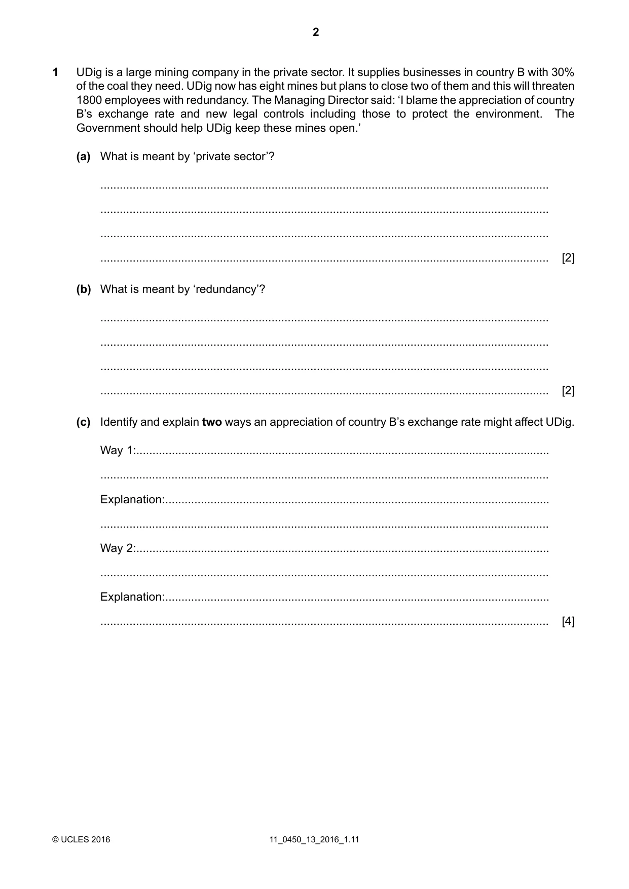 Cambridge IGCSE Business Studies 0450 2016 Oct/Nov Paper 1 · Variant 3 question paper, page 2 of 12