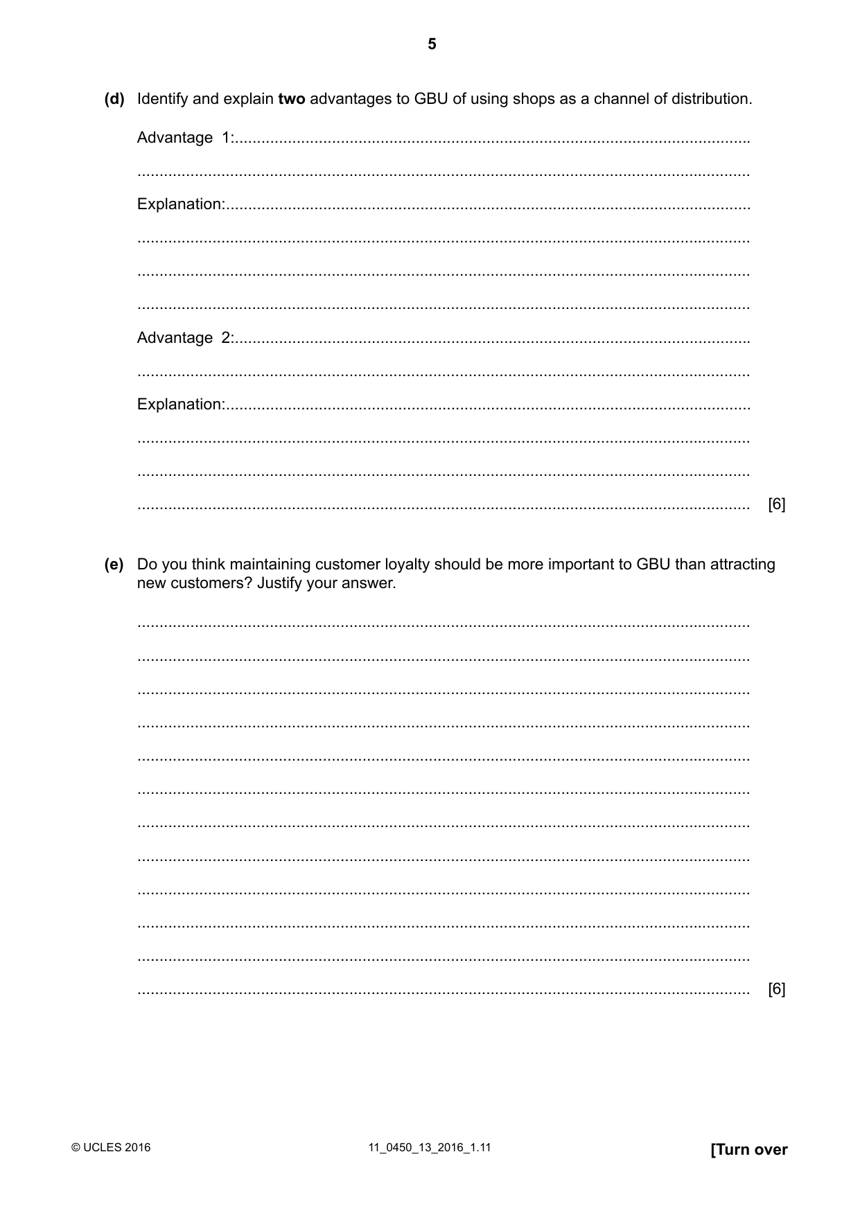 Cambridge IGCSE Business Studies 0450 2016 Oct/Nov Paper 1 · Variant 3 question paper, page 5 of 12
