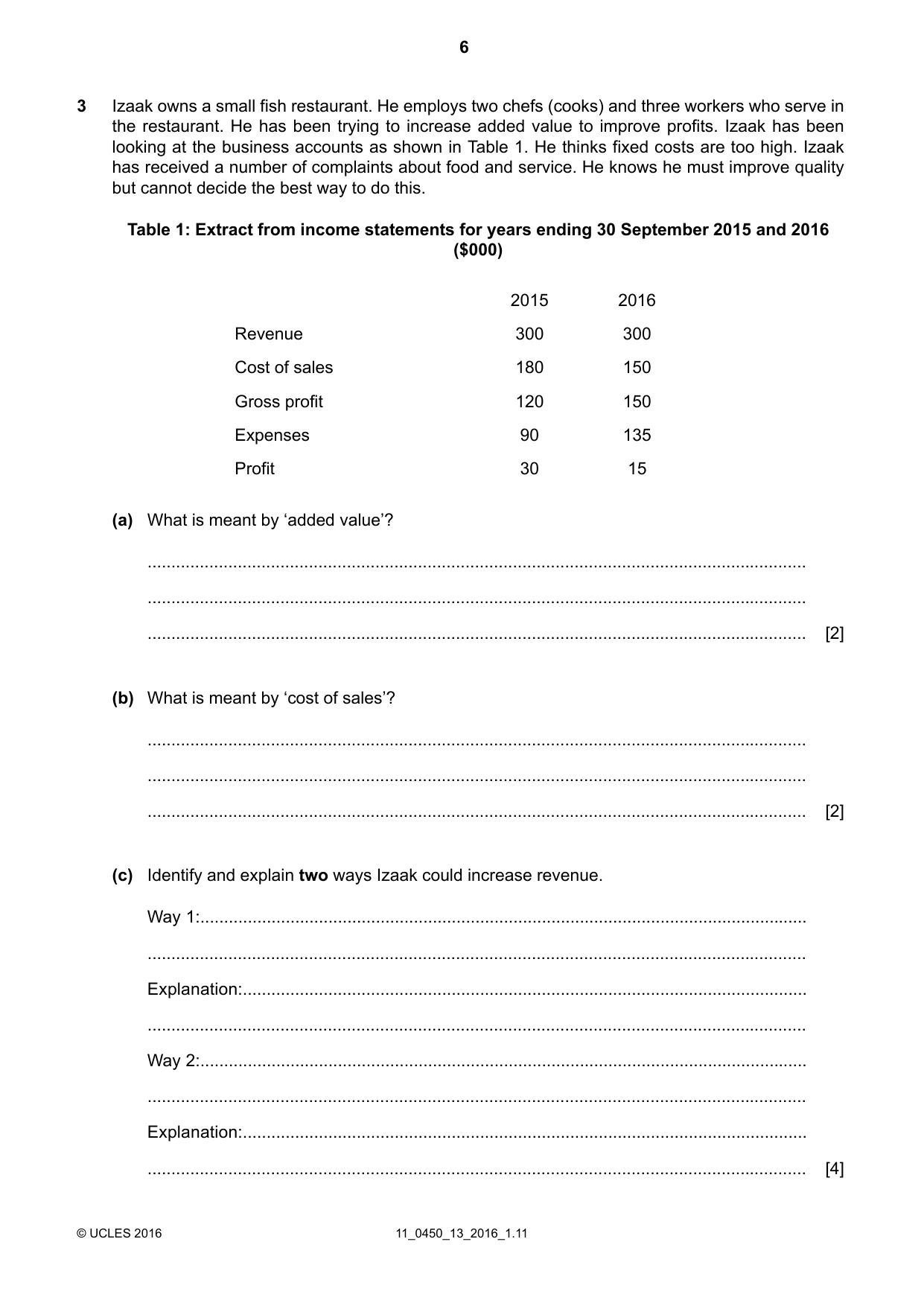 Cambridge IGCSE Business Studies 0450 2016 Oct/Nov Paper 1 · Variant 3 question paper, page 6 of 12