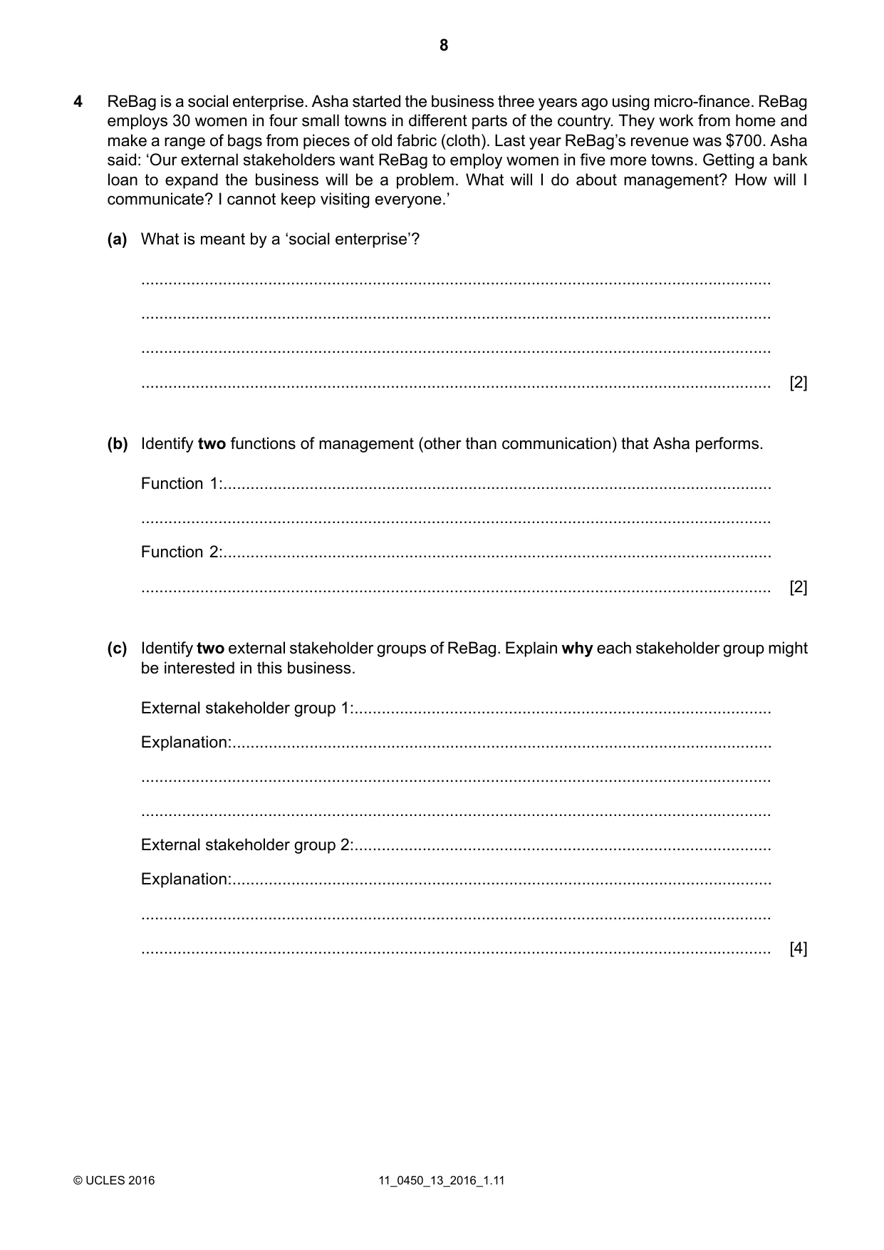 Cambridge IGCSE Business Studies 0450 2016 Oct/Nov Paper 1 · Variant 3 question paper, page 8 of 12