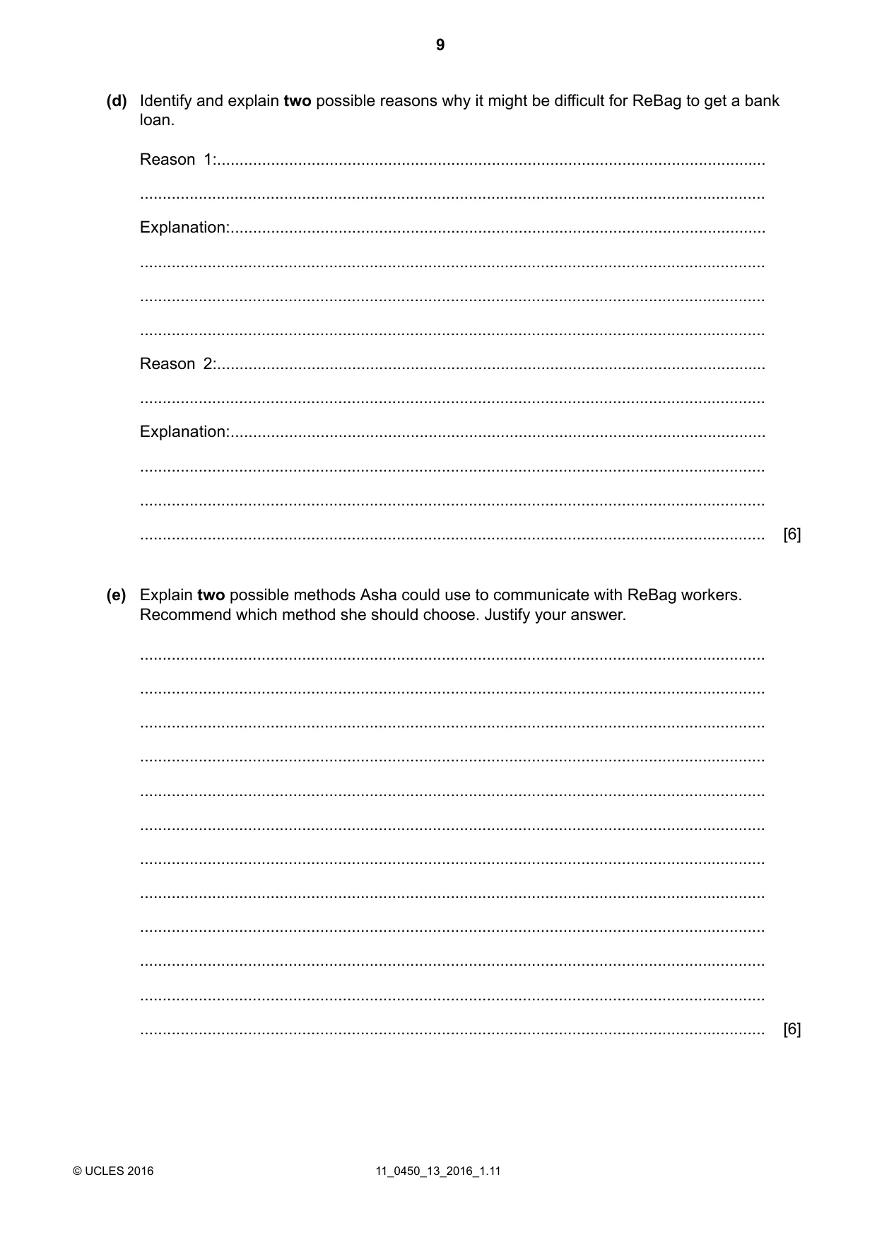 Cambridge IGCSE Business Studies 0450 2016 Oct/Nov Paper 1 · Variant 3 question paper, page 9 of 12
