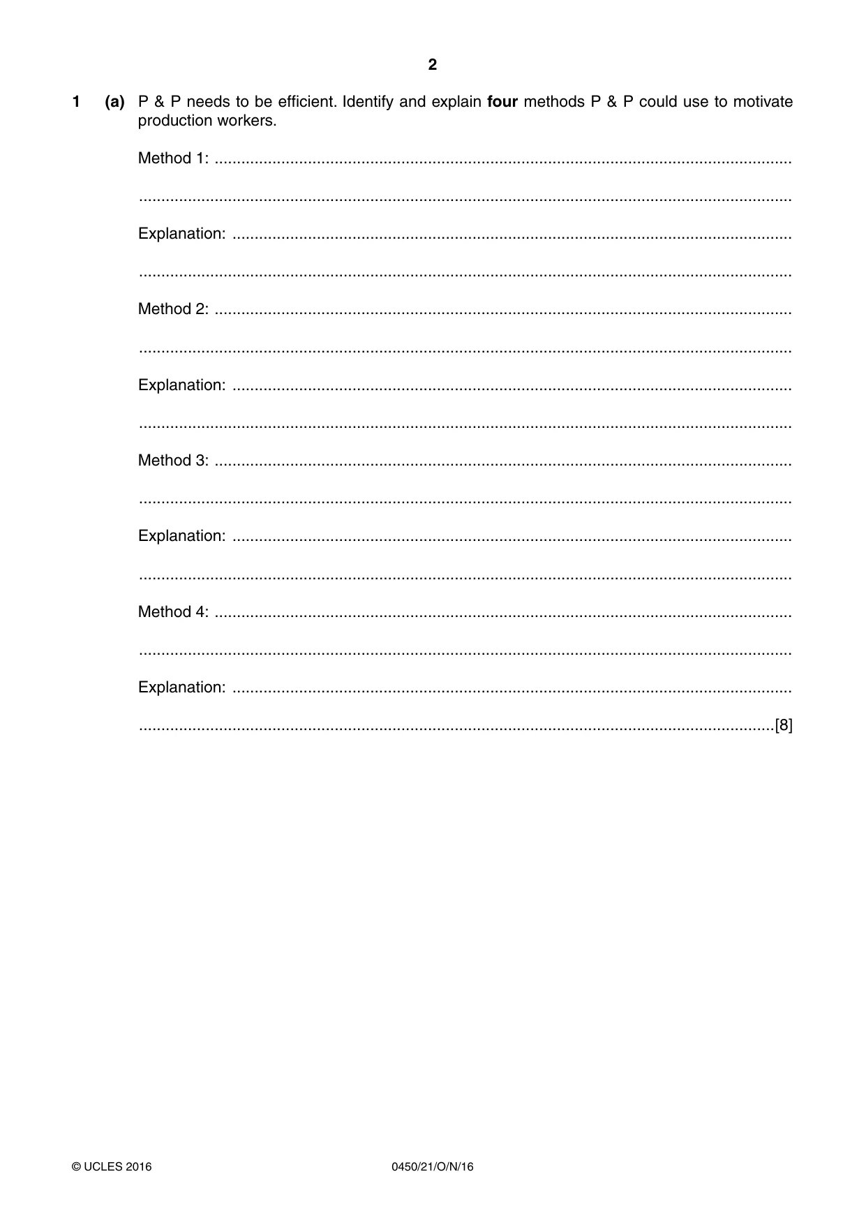 Cambridge IGCSE Business Studies 0450 2016 Oct/Nov Paper 2 · Variant 1 question paper, page 2 of 12