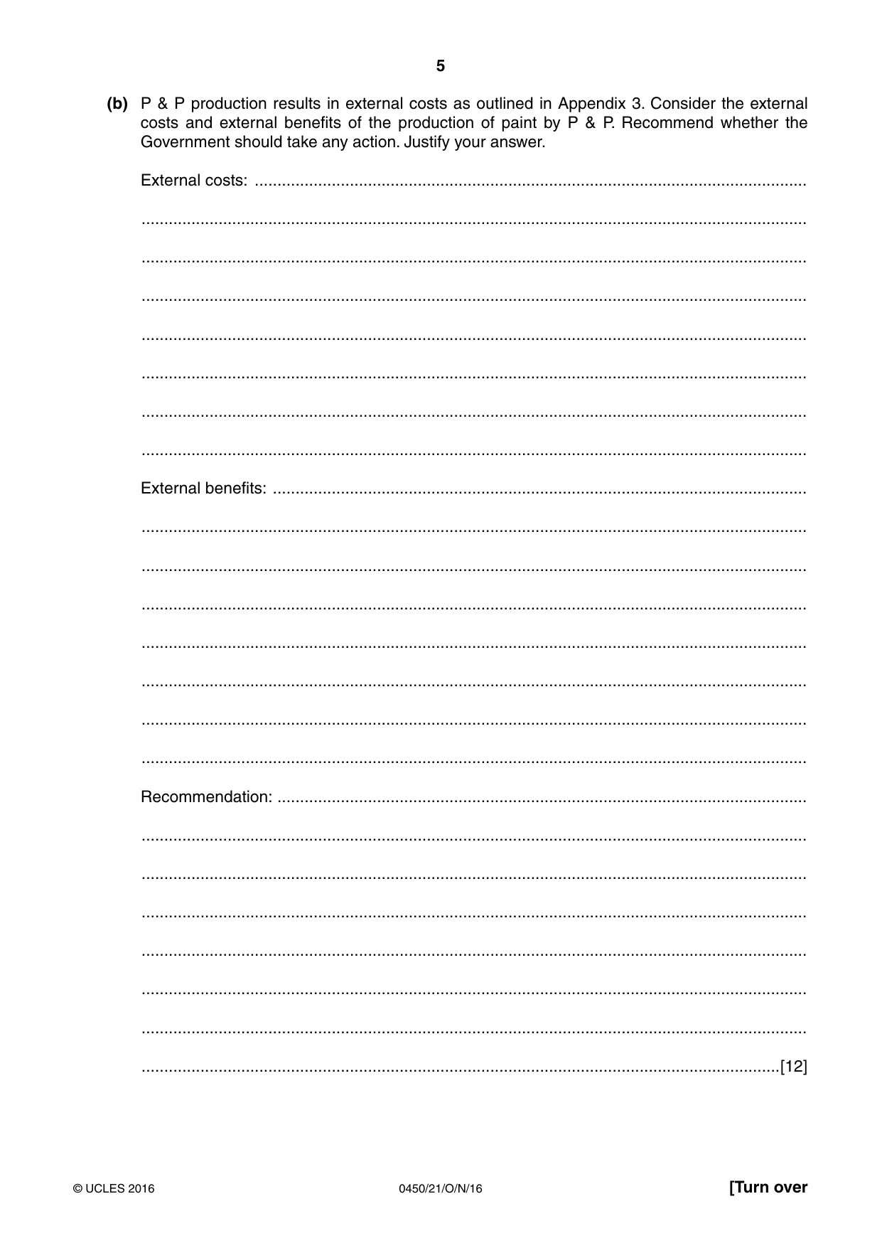 Cambridge IGCSE Business Studies 0450 2016 Oct/Nov Paper 2 · Variant 1 question paper, page 5 of 12
