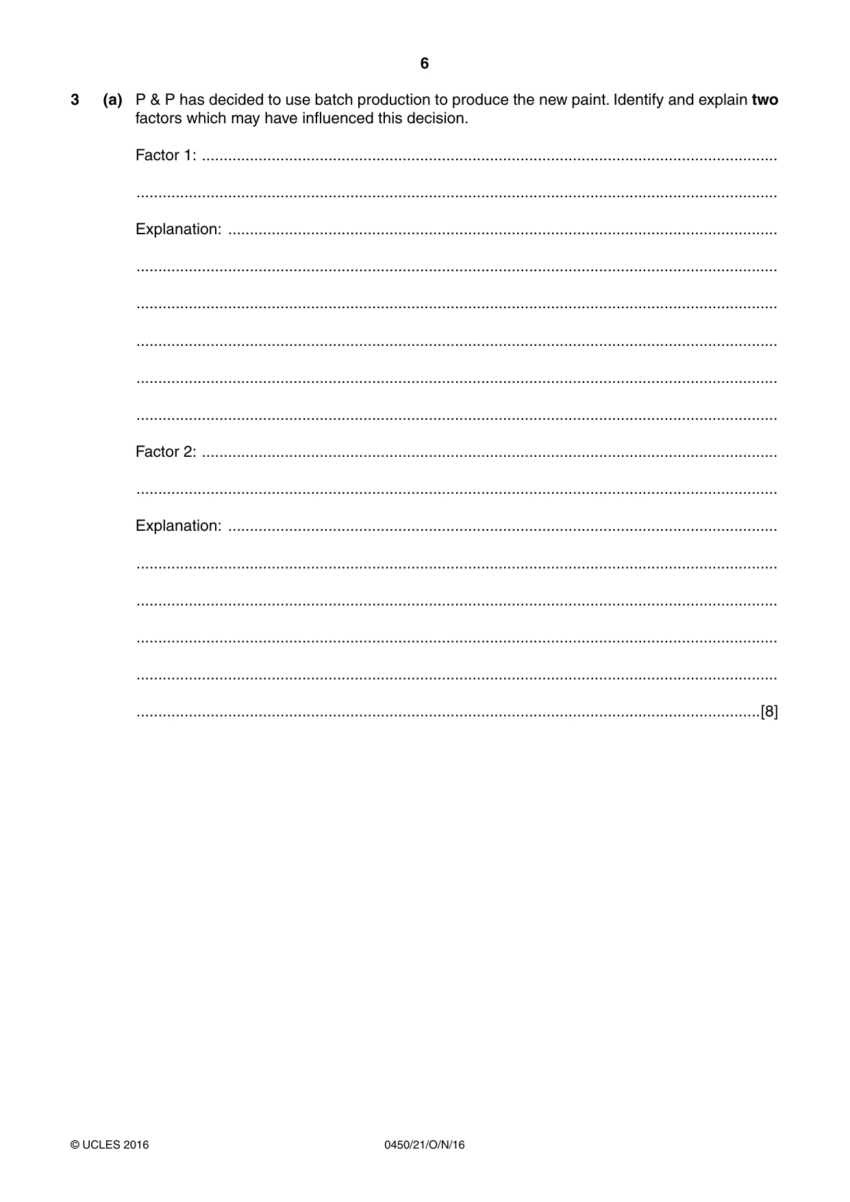 Cambridge IGCSE Business Studies 0450 2016 Oct/Nov Paper 2 · Variant 1 question paper, page 6 of 12