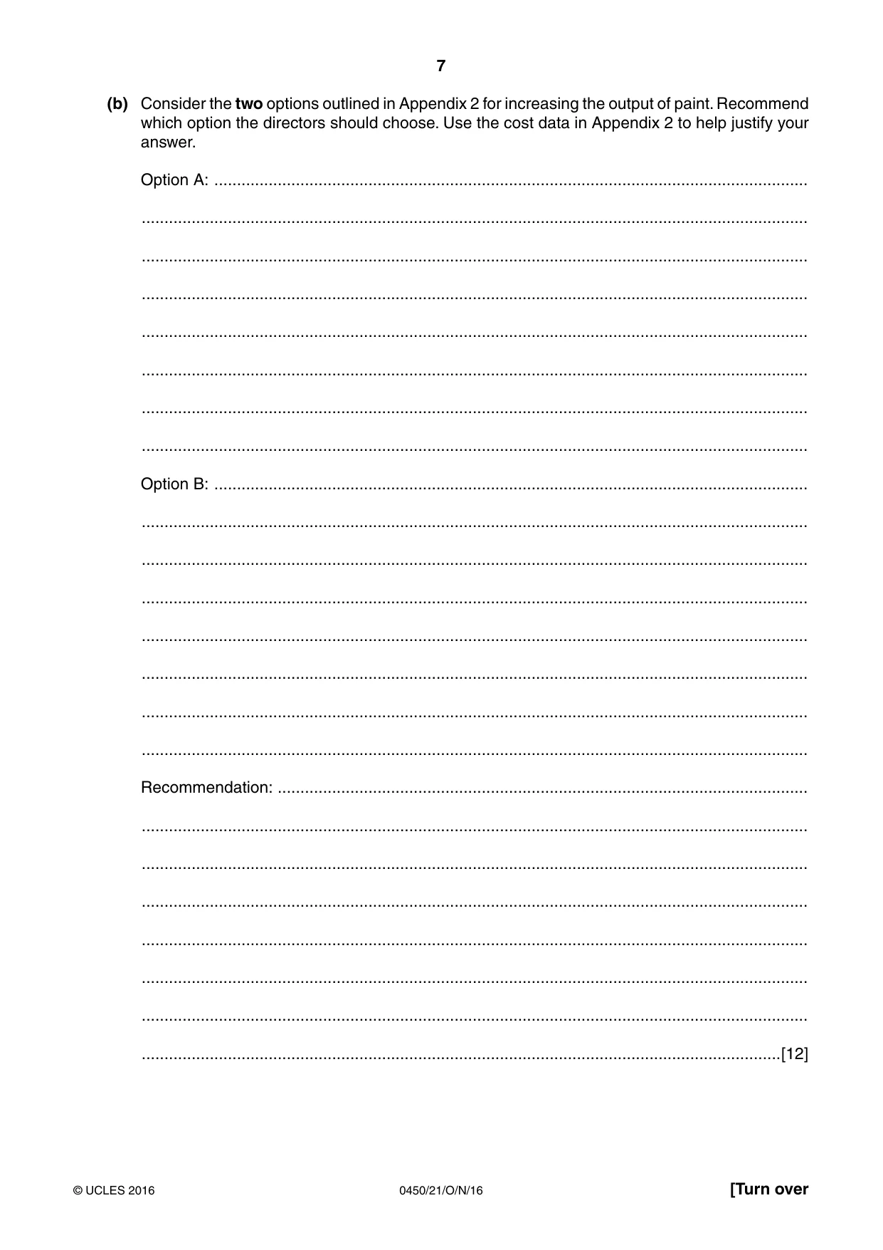 Cambridge IGCSE Business Studies 0450 2016 Oct/Nov Paper 2 · Variant 1 question paper, page 7 of 12