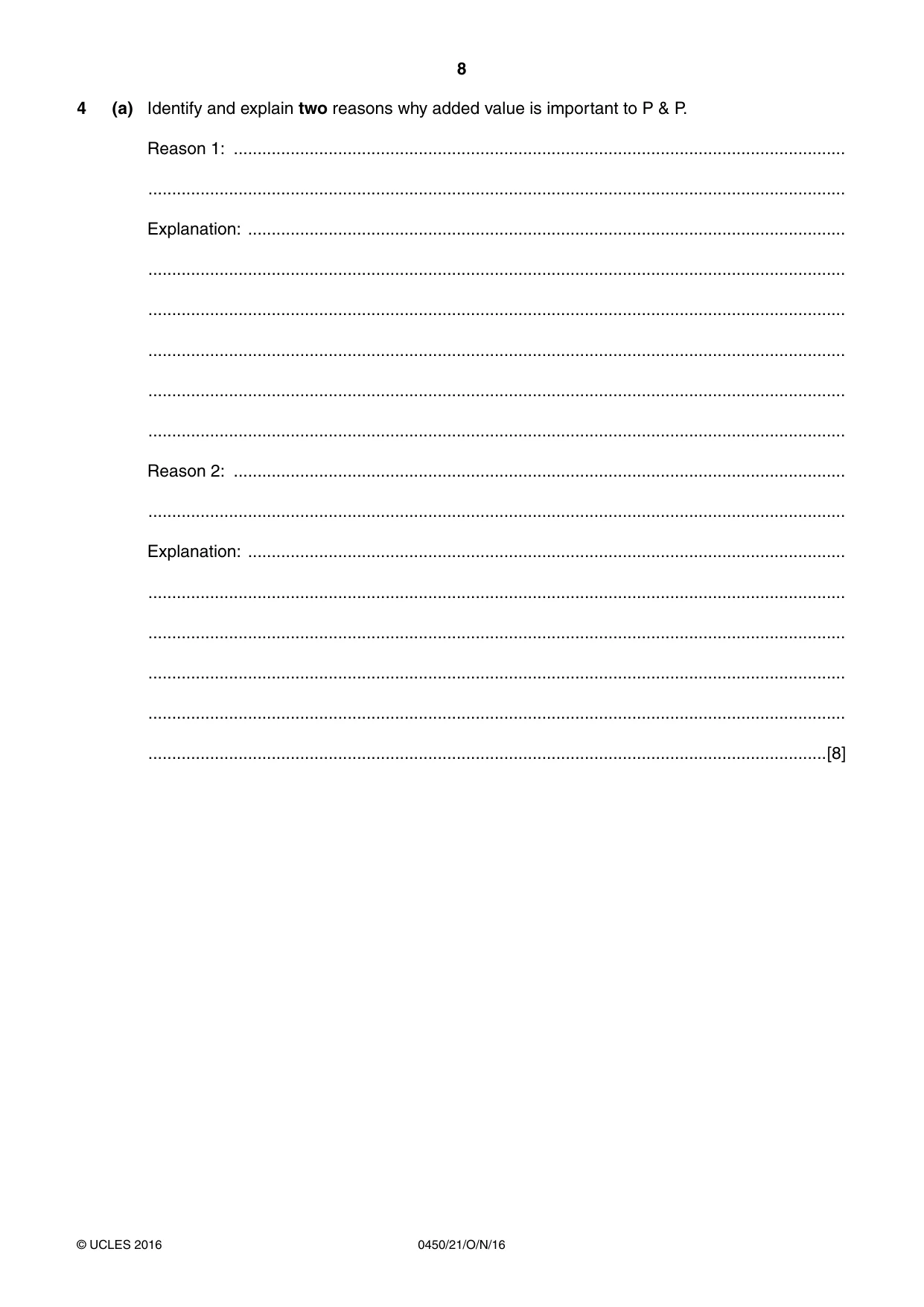 Cambridge IGCSE Business Studies 0450 2016 Oct/Nov Paper 2 · Variant 1 question paper, page 8 of 12