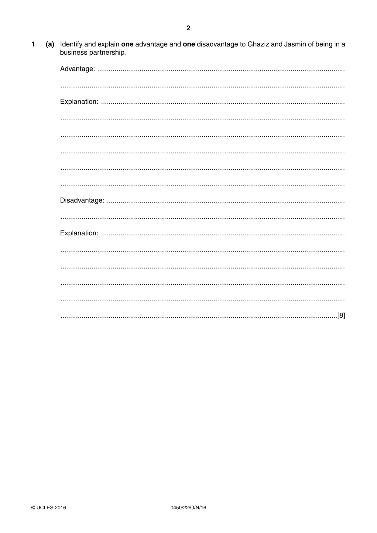 Cambridge IGCSE Business Studies 0450 2016 Oct/Nov Paper 2 · Variant 2 question paper, page 2 of 12