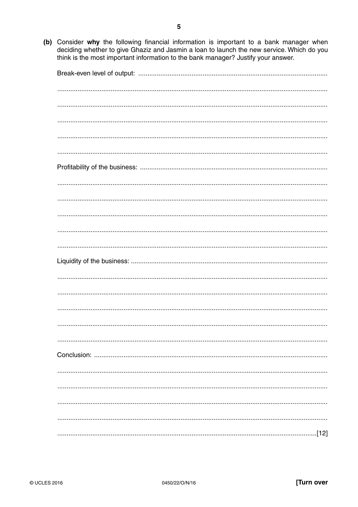 Cambridge IGCSE Business Studies 0450 2016 Oct/Nov Paper 2 · Variant 2 question paper, page 5 of 12