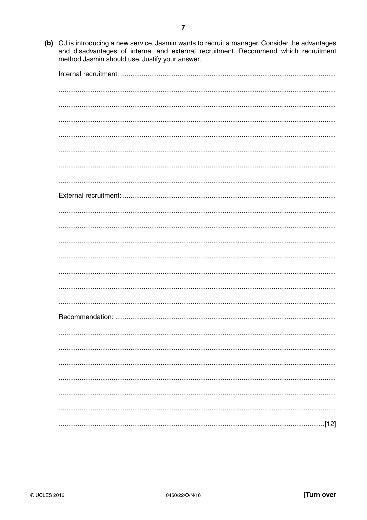 Cambridge IGCSE Business Studies 0450 2016 Oct/Nov Paper 2 · Variant 2 question paper, page 7 of 12