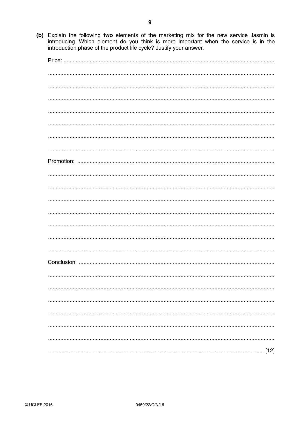 Cambridge IGCSE Business Studies 0450 2016 Oct/Nov Paper 2 · Variant 2 question paper, page 9 of 12