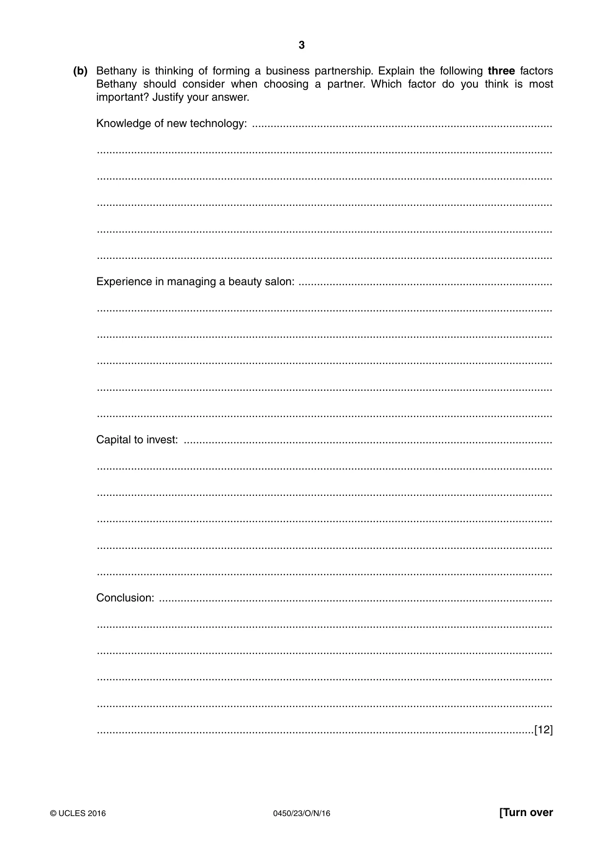 Cambridge IGCSE Business Studies 0450 2016 Oct/Nov Paper 2 · Variant 3 question paper, page 3 of 12