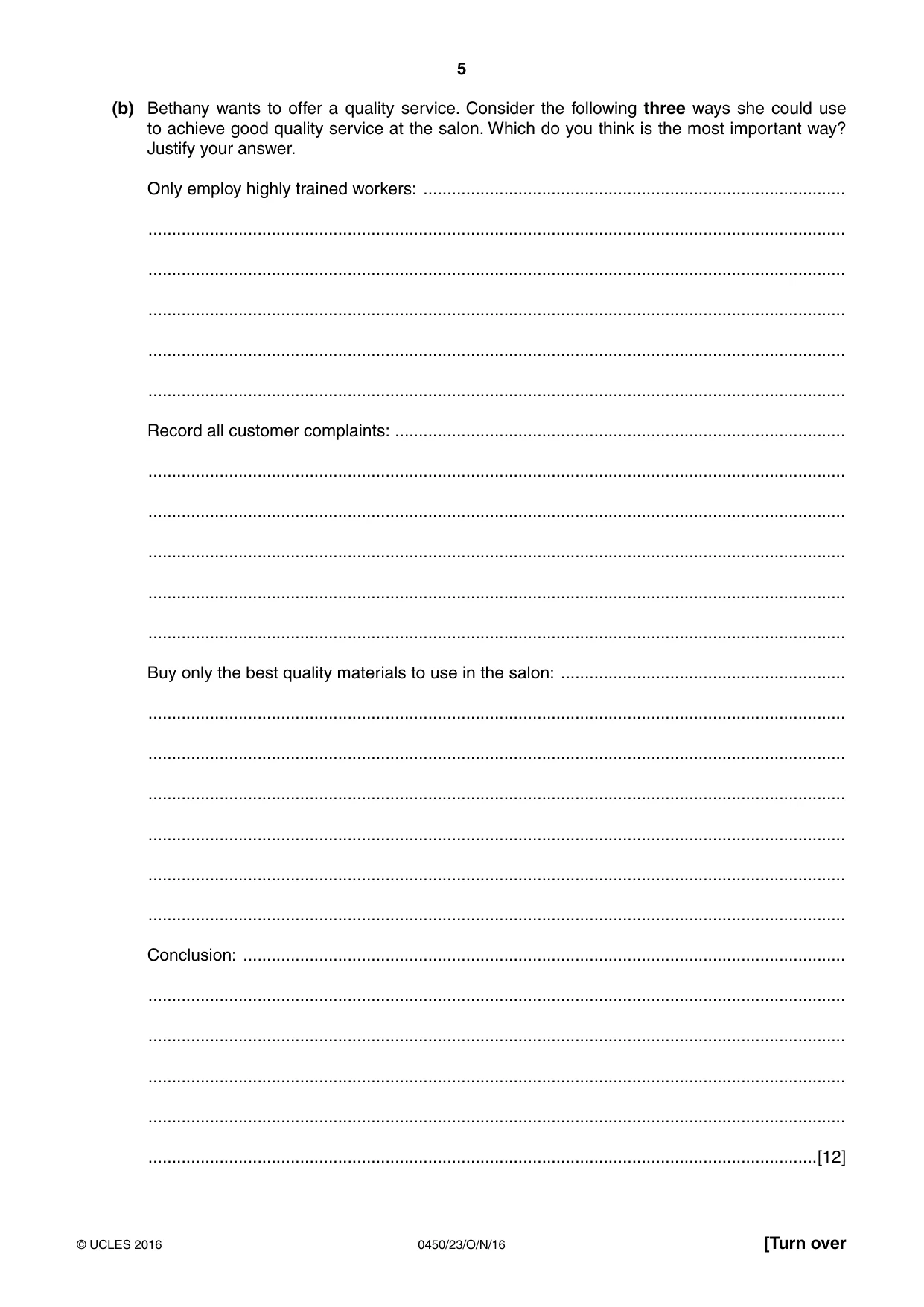 Cambridge IGCSE Business Studies 0450 2016 Oct/Nov Paper 2 · Variant 3 question paper, page 5 of 12