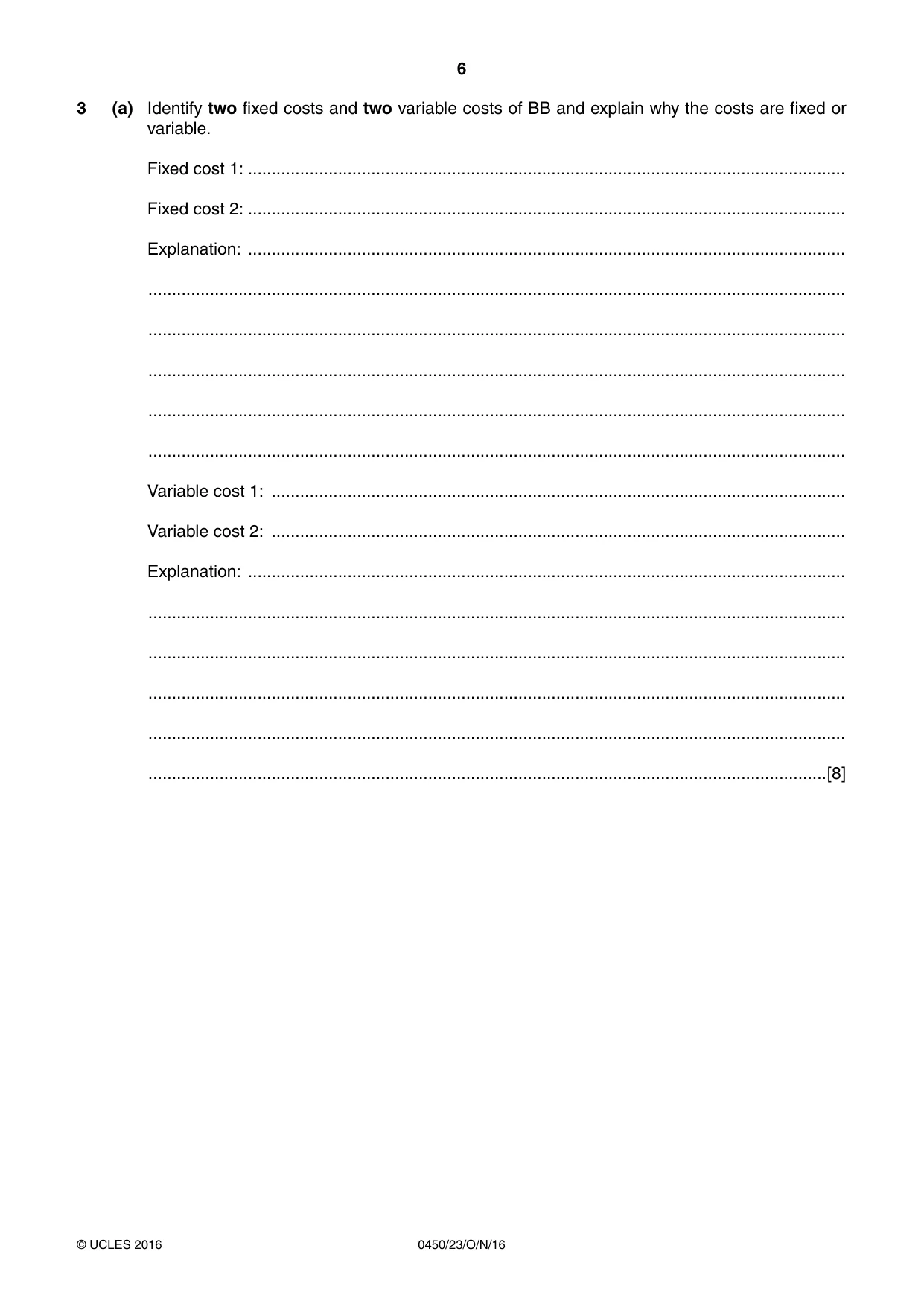 Cambridge IGCSE Business Studies 0450 2016 Oct/Nov Paper 2 · Variant 3 question paper, page 6 of 12