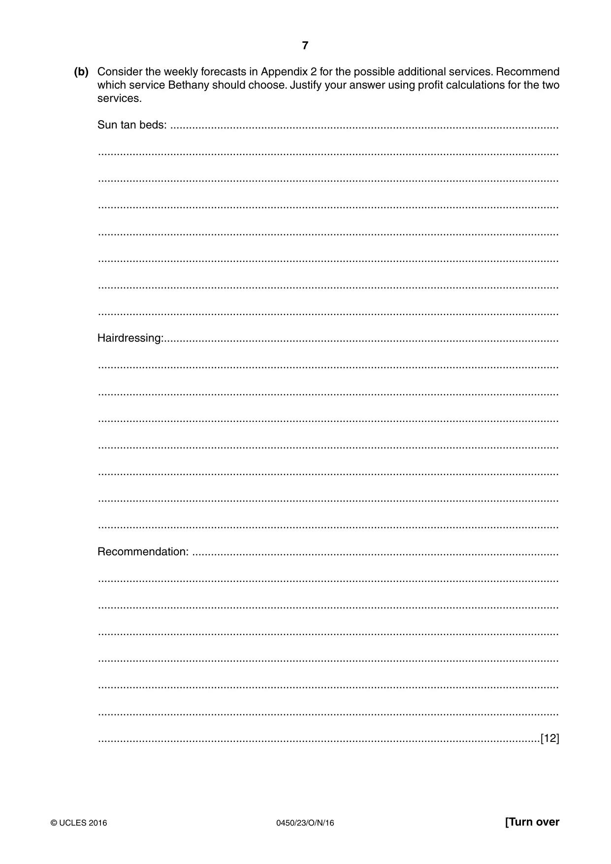 Cambridge IGCSE Business Studies 0450 2016 Oct/Nov Paper 2 · Variant 3 question paper, page 7 of 12