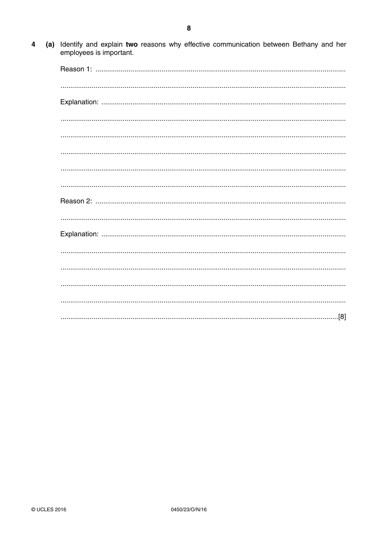 Cambridge IGCSE Business Studies 0450 2016 Oct/Nov Paper 2 · Variant 3 question paper, page 8 of 12