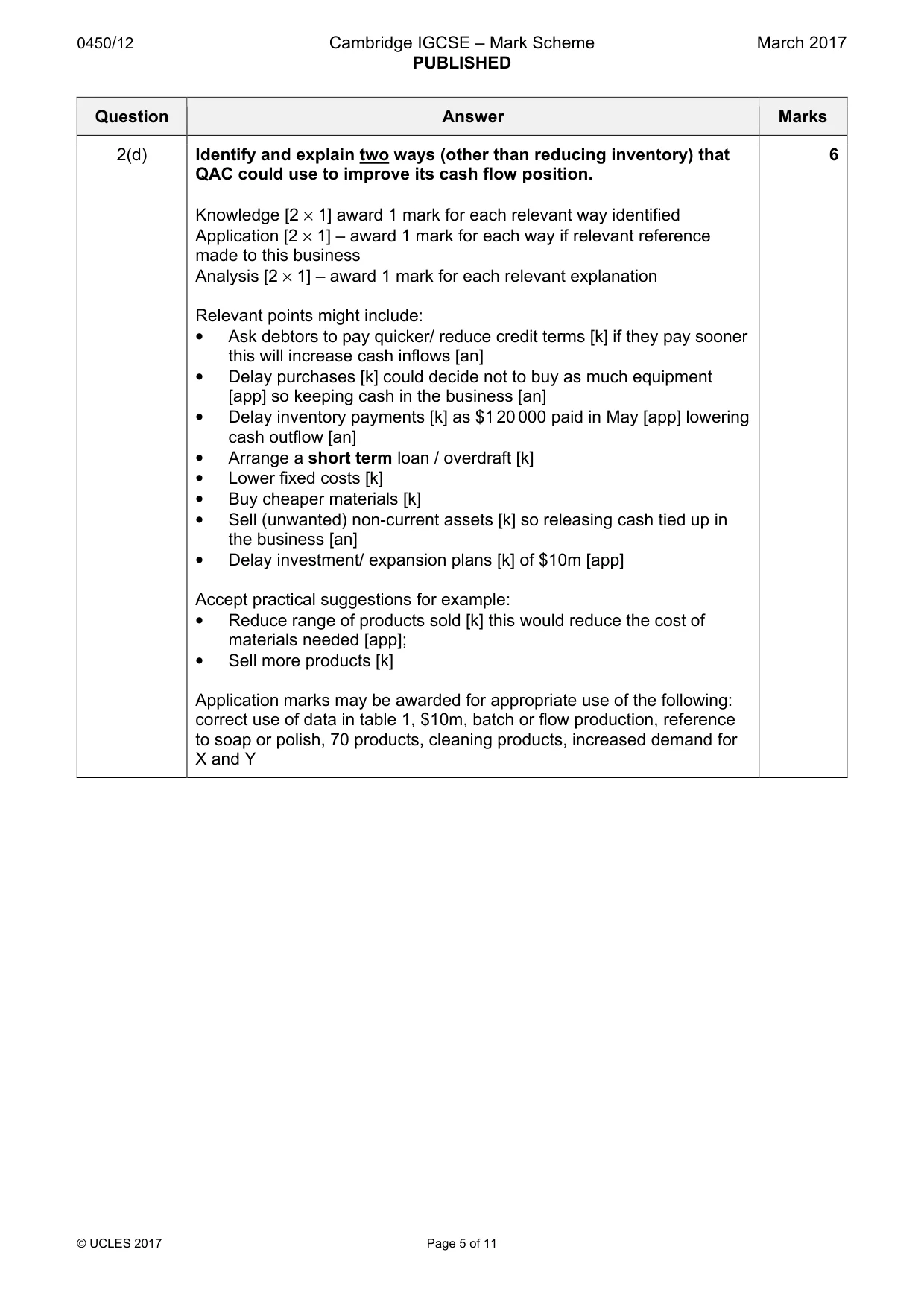 Mark scheme, page 5 of 11