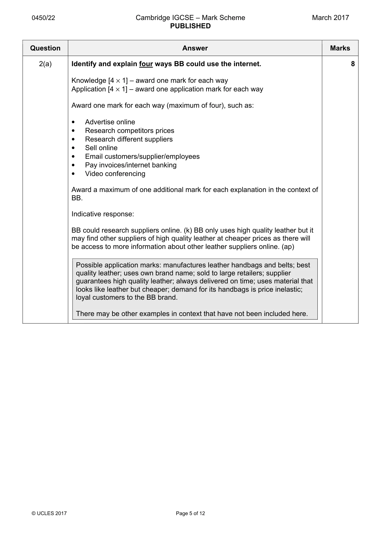 Mark scheme, page 5 of 12