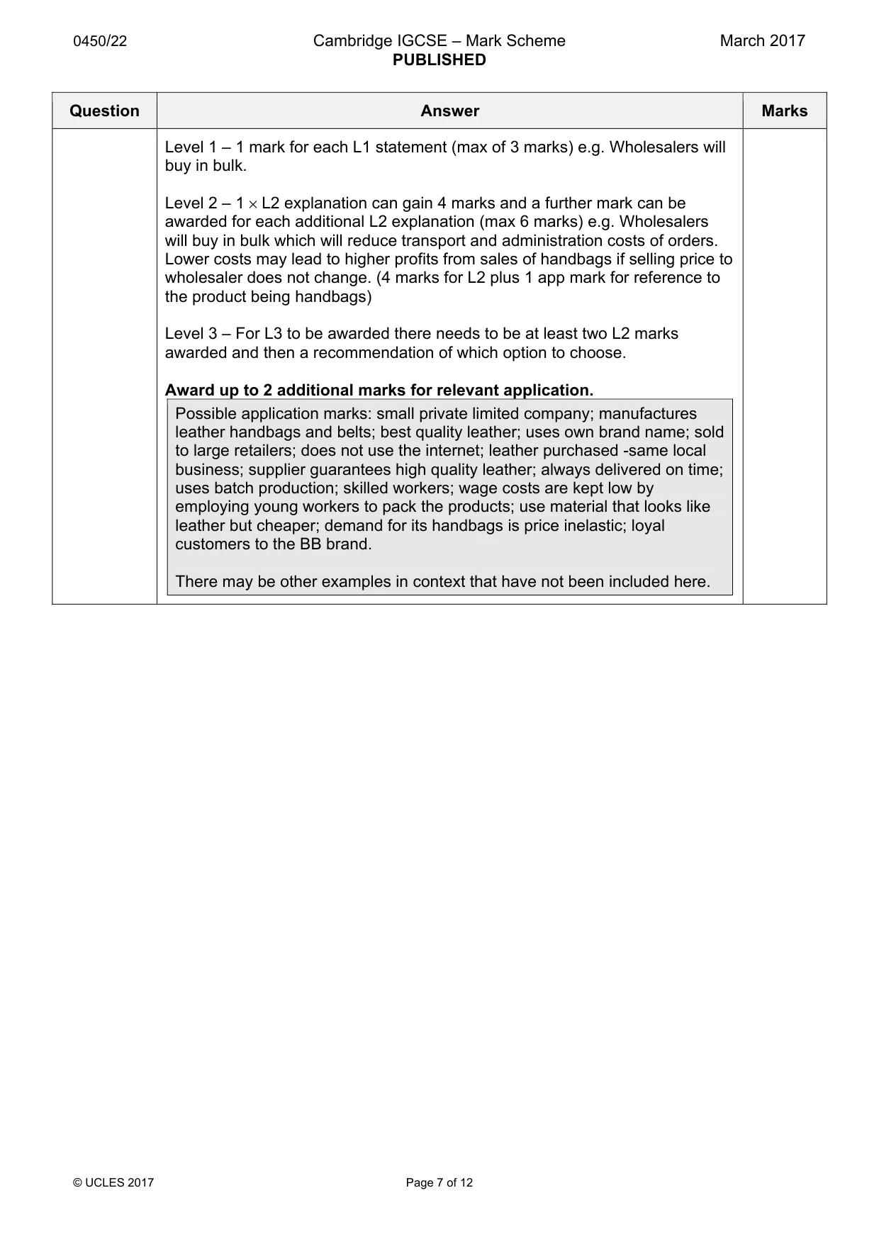 Mark scheme, page 7 of 12
