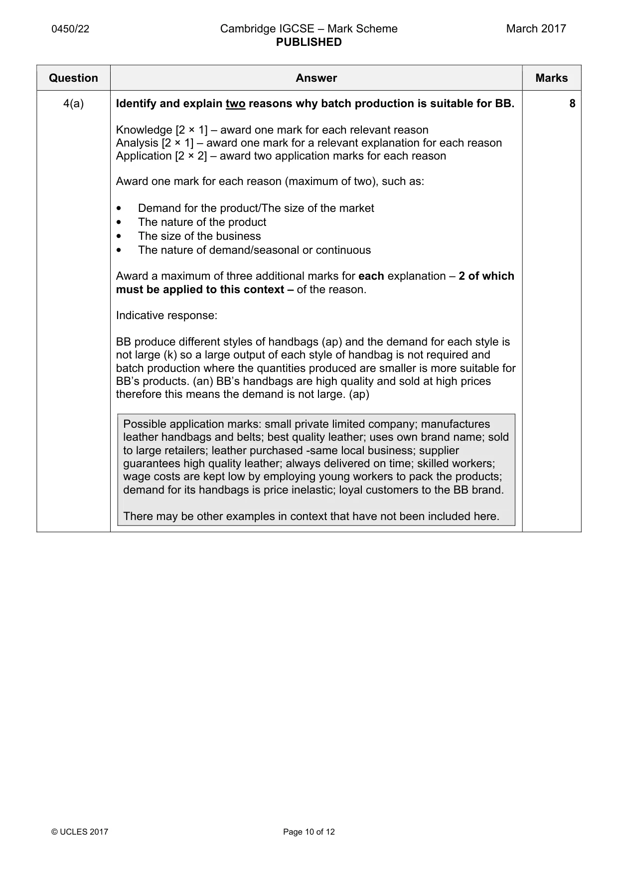 Mark scheme, page 10 of 12