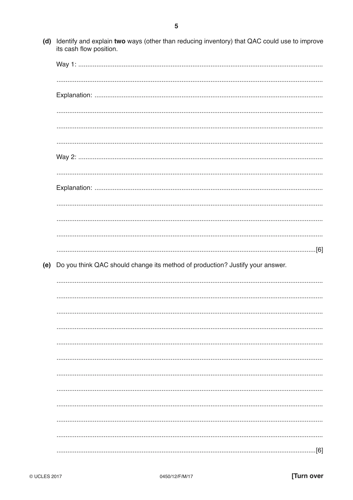 Cambridge IGCSE Business Studies 0450 2017 Feb/March Paper 1 · Variant 2 question paper, page 5 of 12