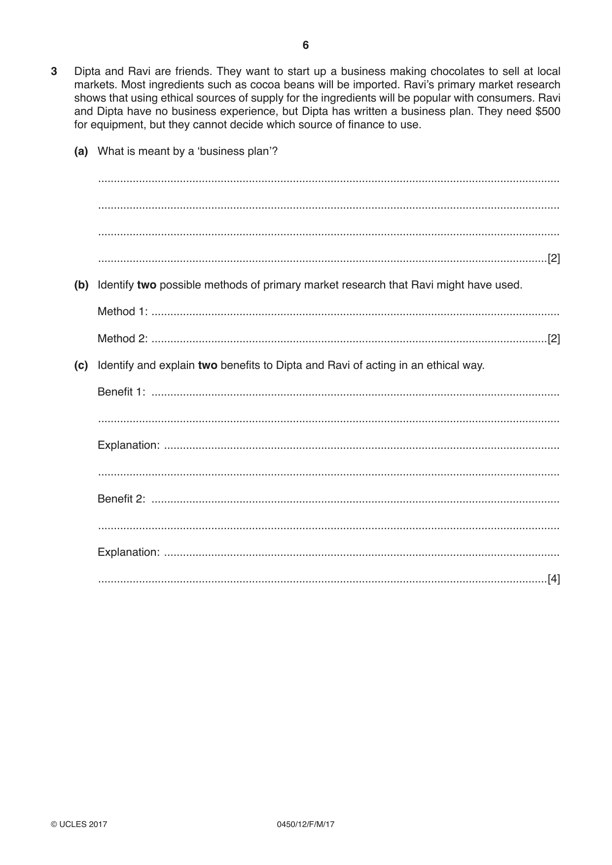 Cambridge IGCSE Business Studies 0450 2017 Feb/March Paper 1 · Variant 2 question paper, page 6 of 12