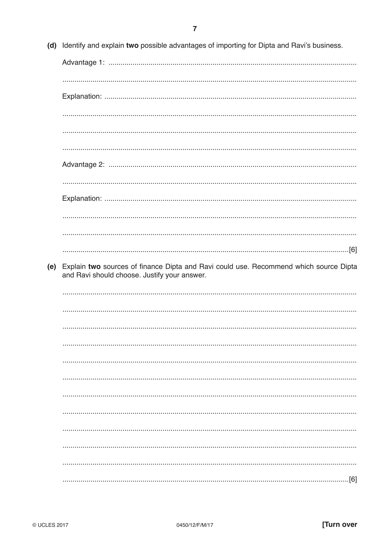Cambridge IGCSE Business Studies 0450 2017 Feb/March Paper 1 · Variant 2 question paper, page 7 of 12