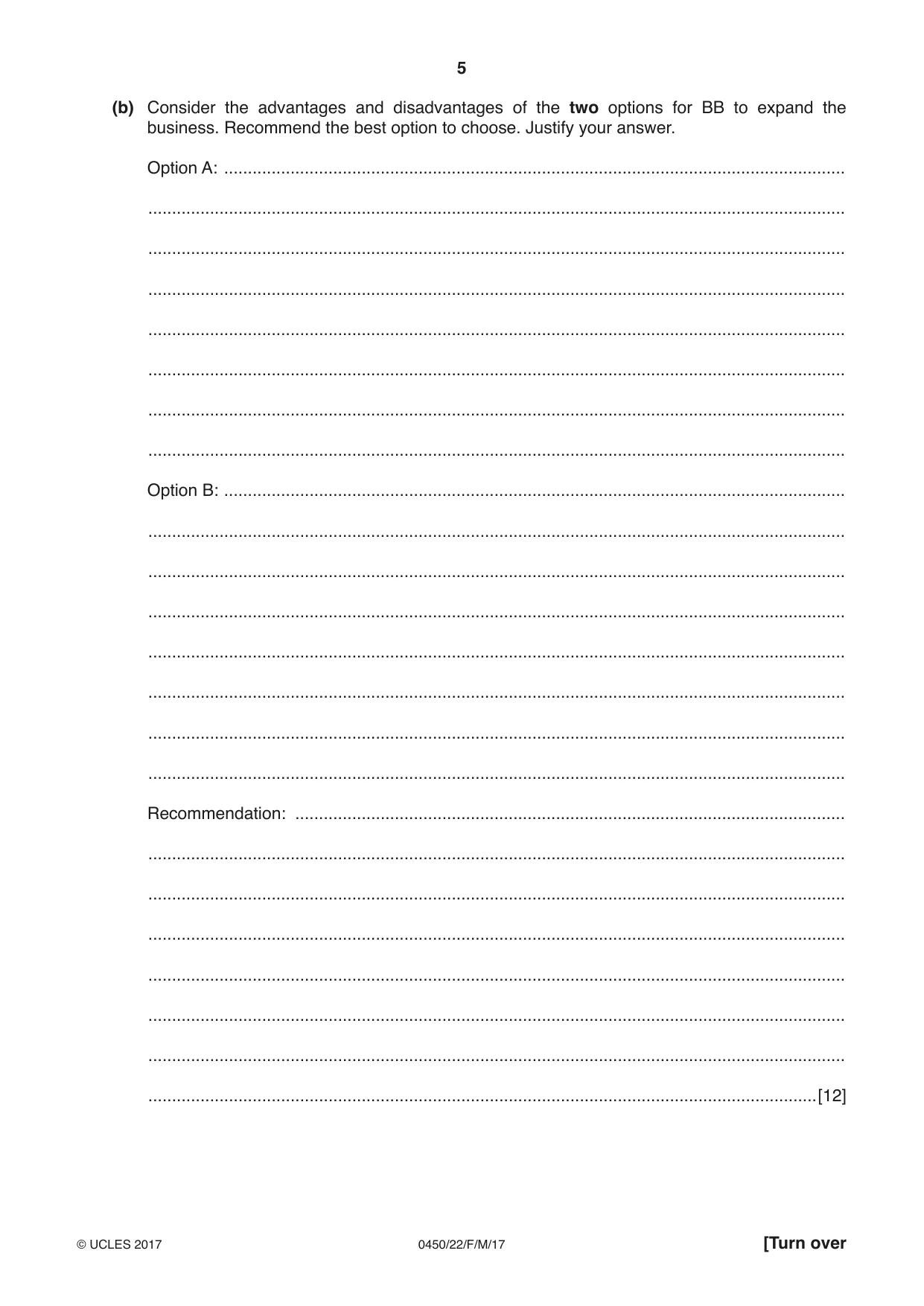 Cambridge IGCSE Business Studies 0450 2017 Feb/March Paper 2 · Variant 2 question paper, page 5 of 12