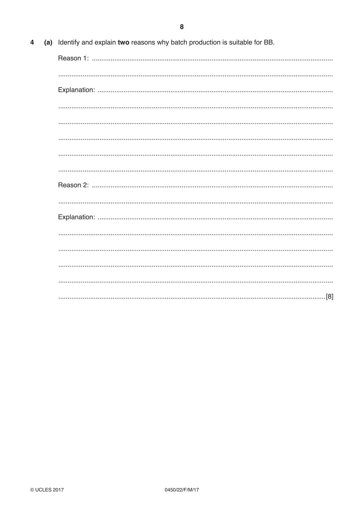 Cambridge IGCSE Business Studies 0450 2017 Feb/March Paper 2 · Variant 2 question paper, page 8 of 12