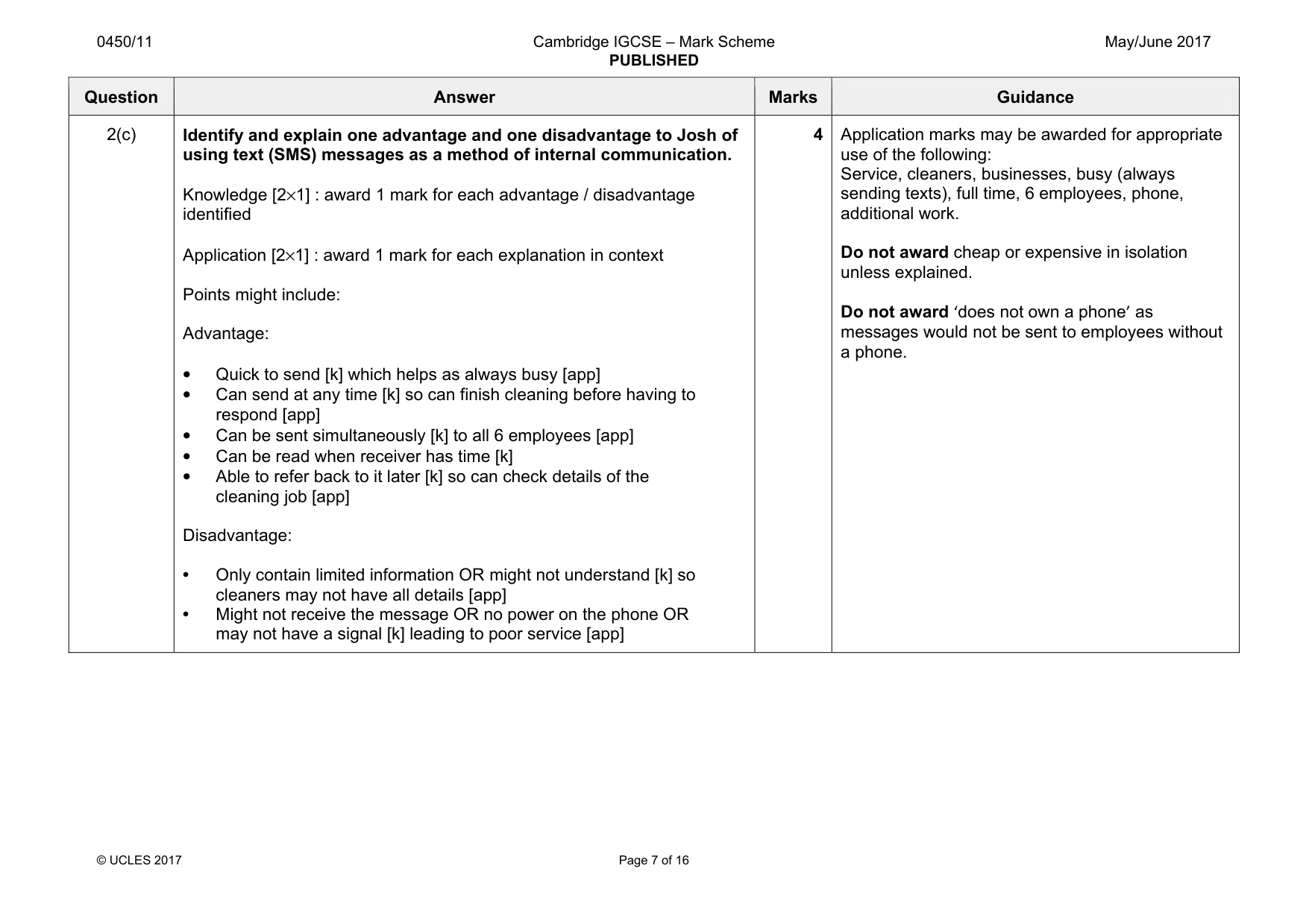 Mark scheme, page 7 of 16