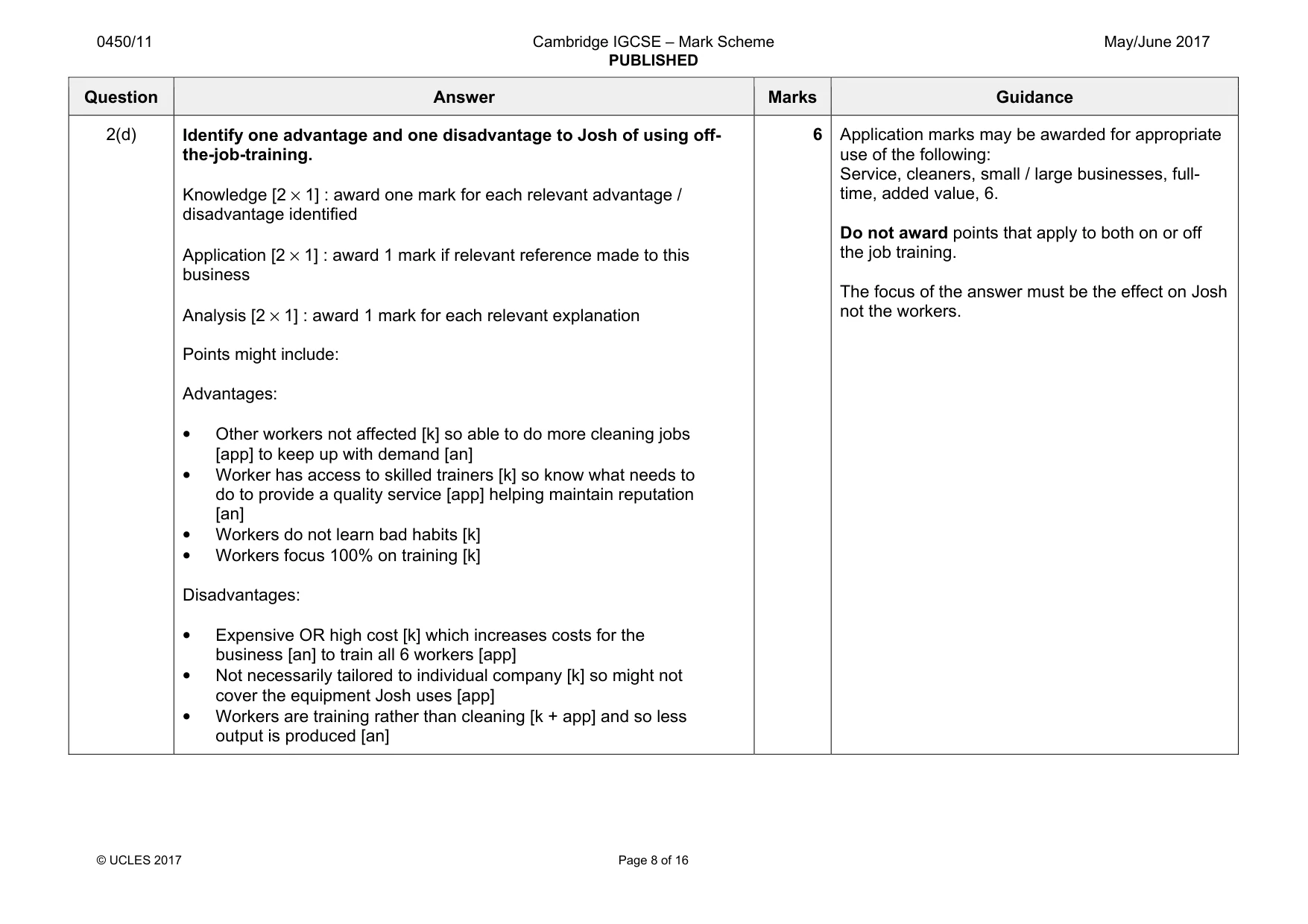 Mark scheme, page 8 of 16
