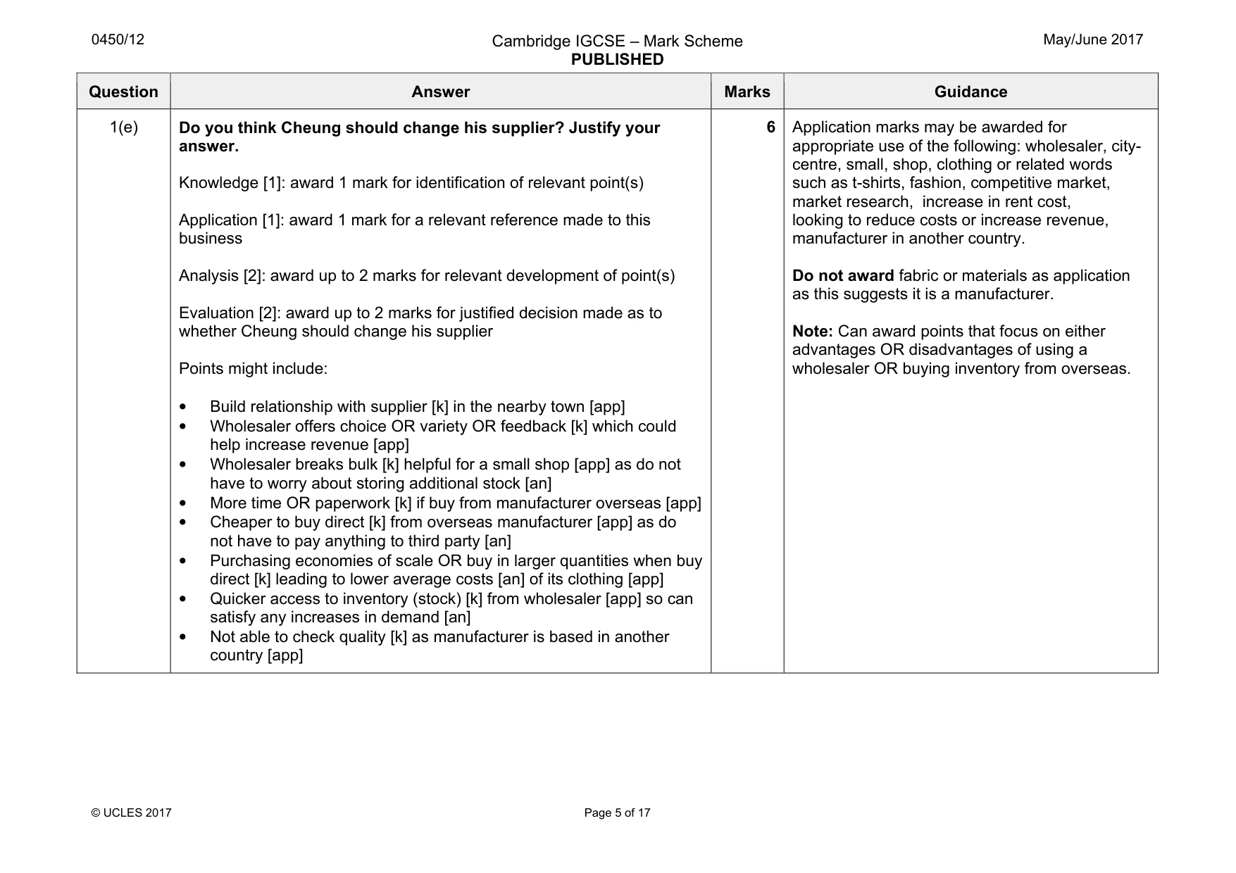 Mark scheme, page 5 of 17