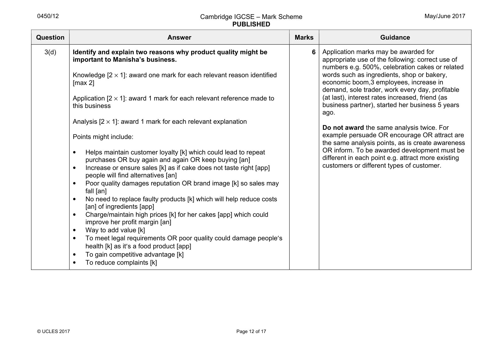 Mark scheme, page 12 of 17