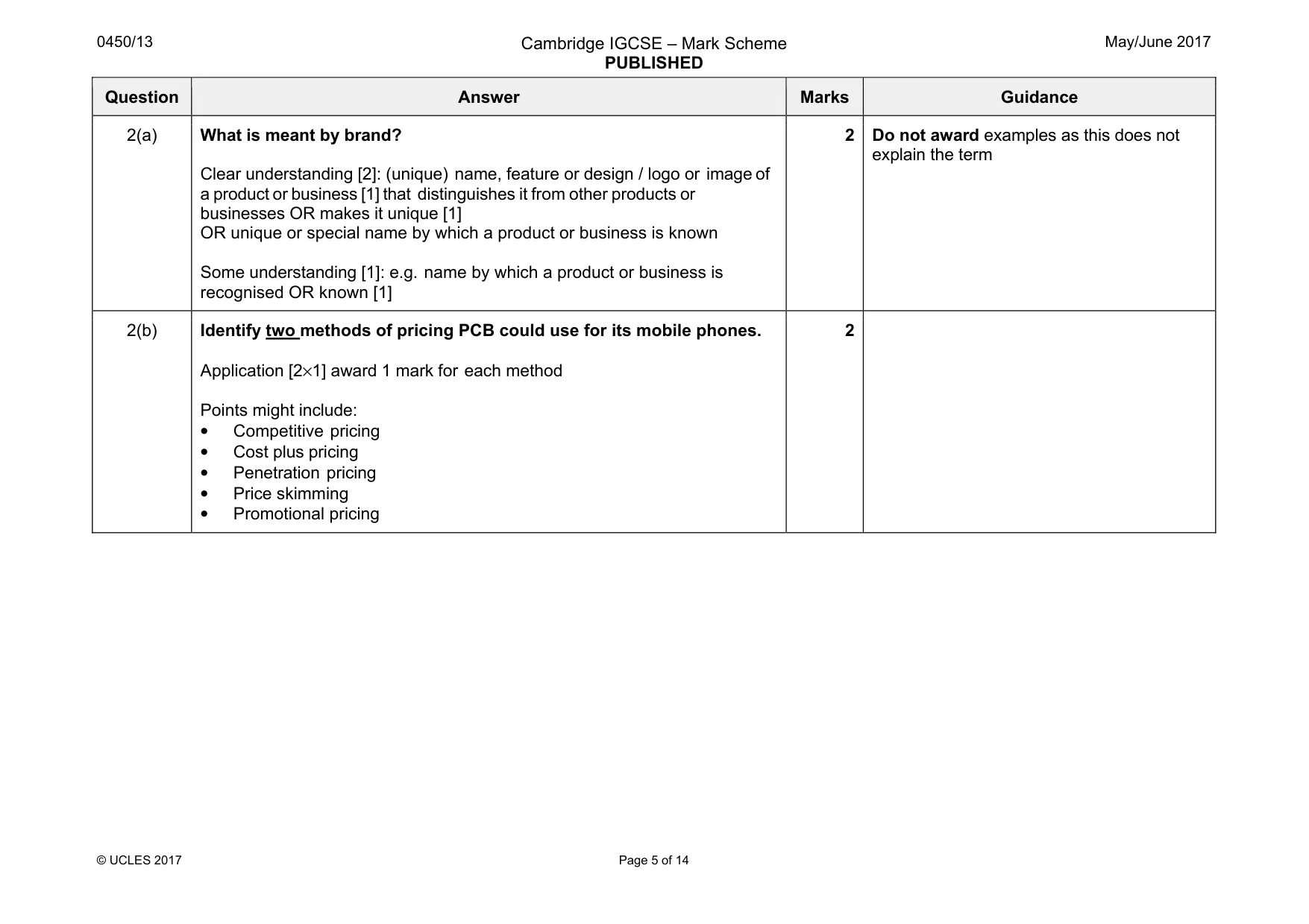 Mark scheme, page 5 of 14