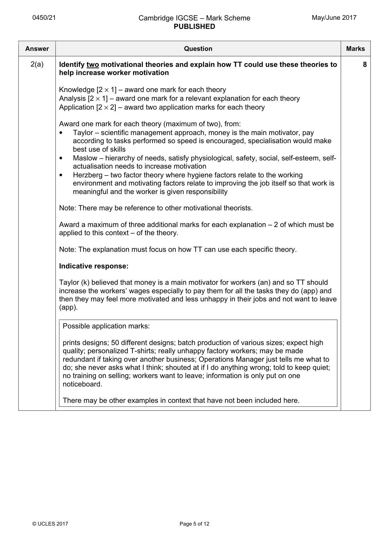 Mark scheme, page 5 of 12