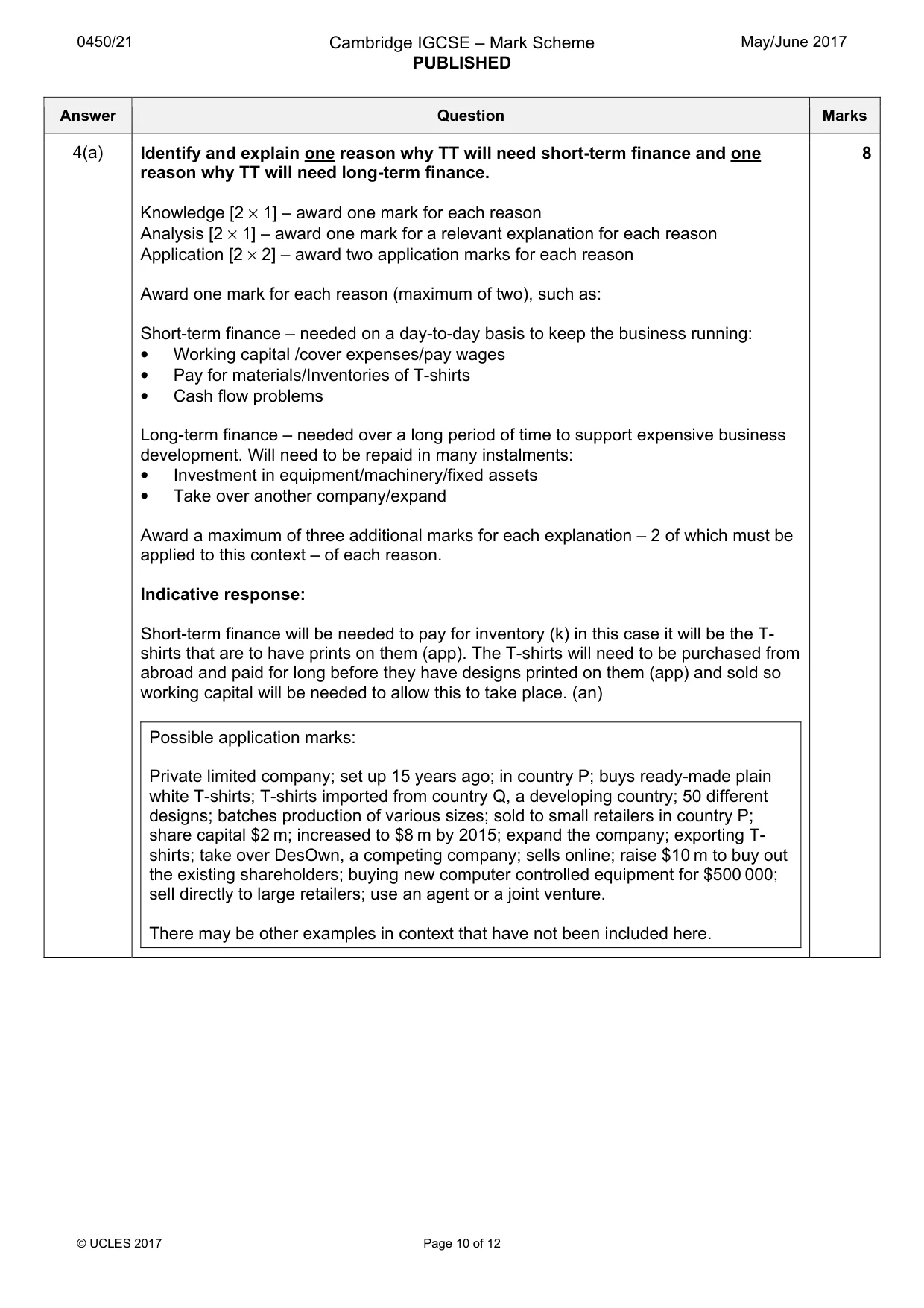 Mark scheme, page 10 of 12