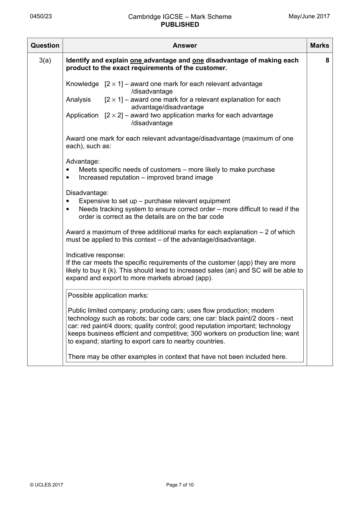 Mark scheme, page 7 of 10
